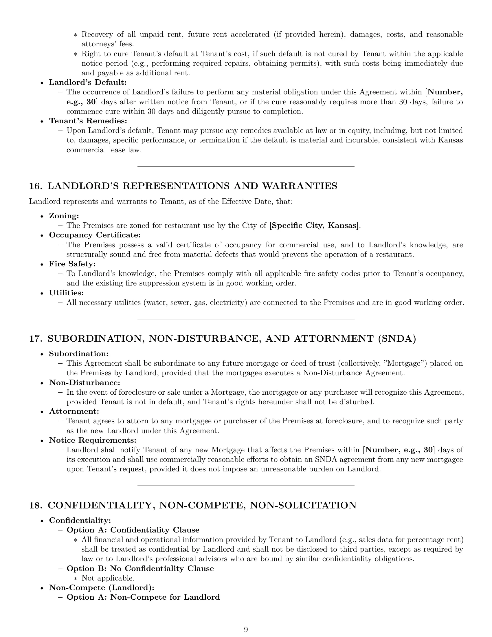 Preview page 9 of Pro Kansas restaurant lease agreement template