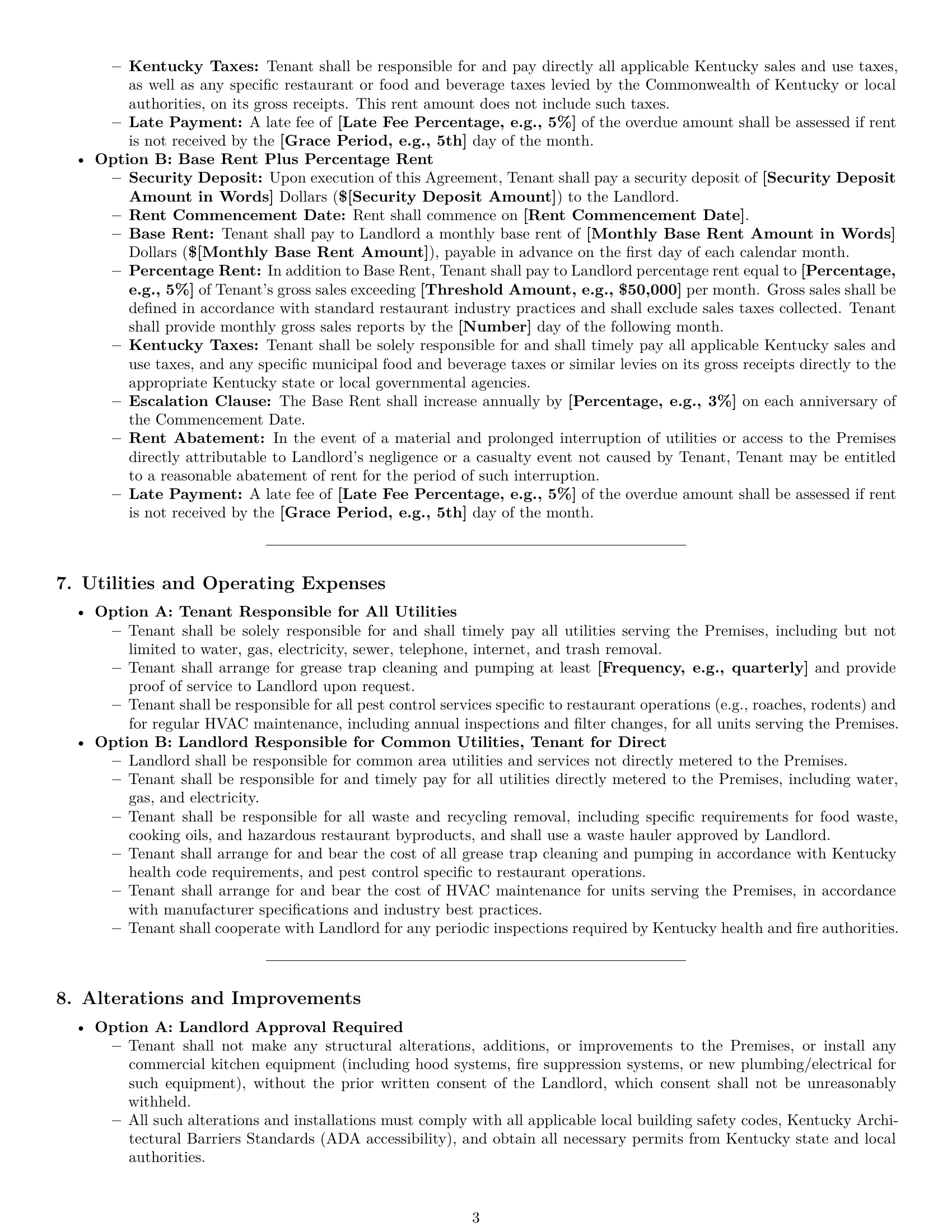 Preview page 3 of Pro Kentucky restaurant lease agreement template