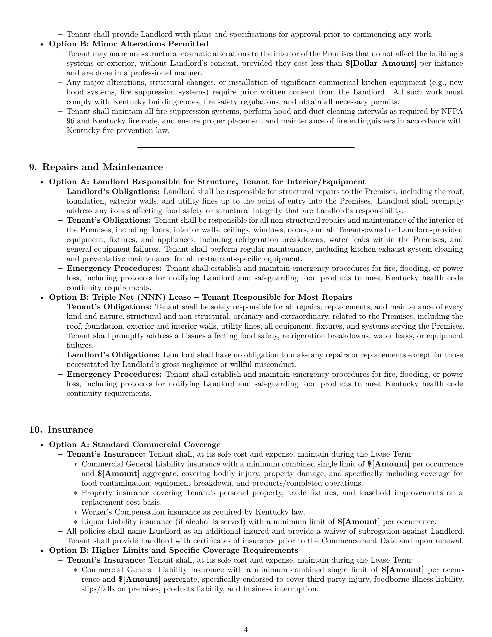 Preview page 4 of Pro Kentucky restaurant lease agreement template