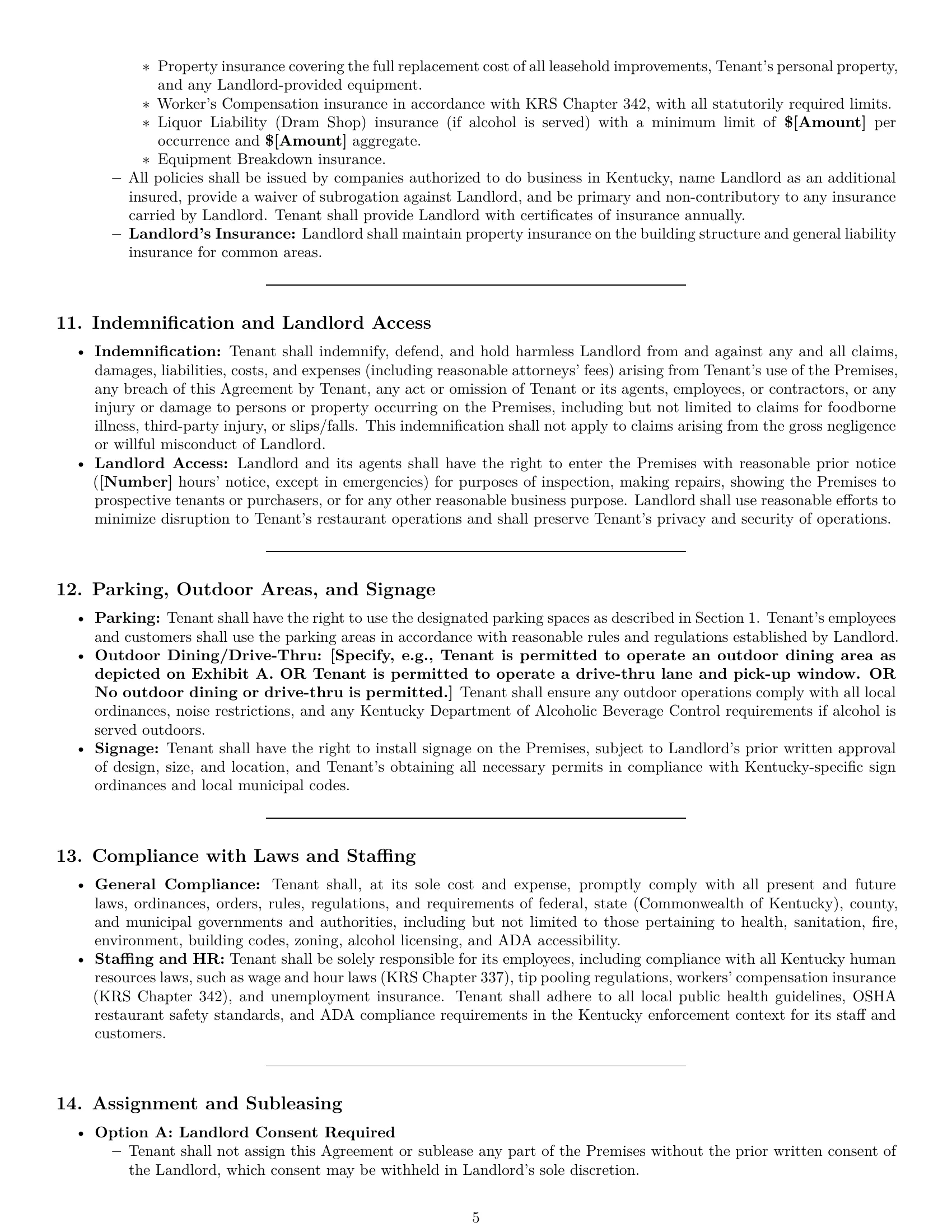 Preview page 5 of Pro Kentucky restaurant lease agreement template