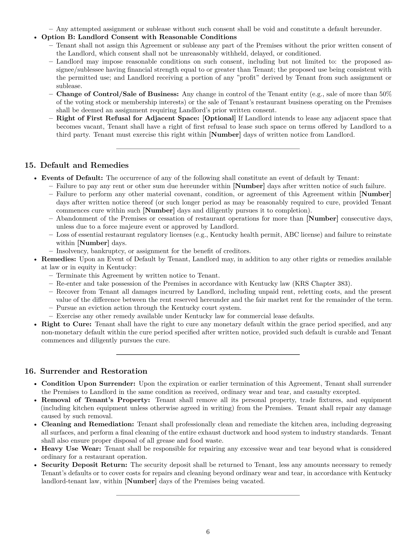 Preview page 6 of Pro Kentucky restaurant lease agreement template