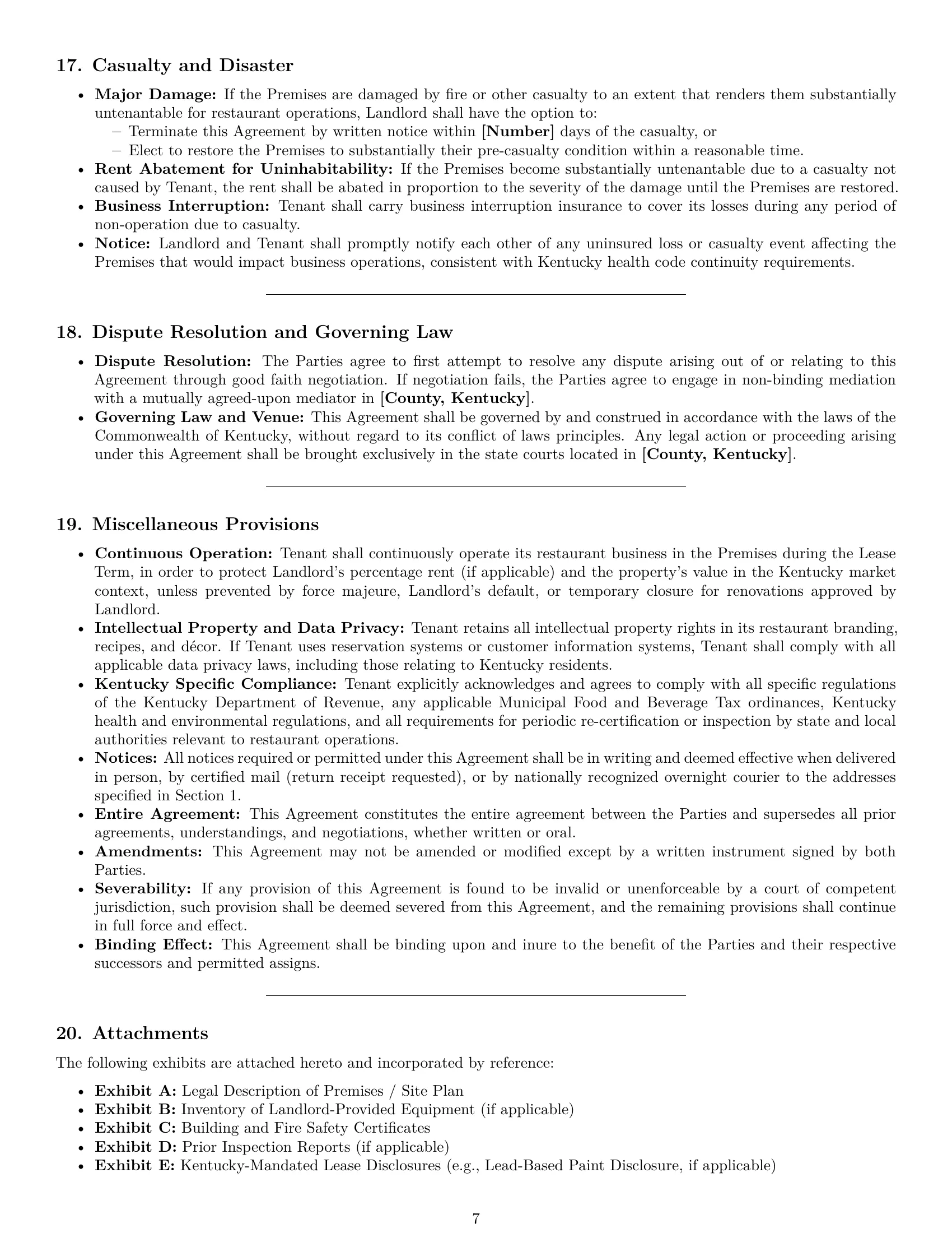 Preview page 7 of Pro Kentucky restaurant lease agreement template