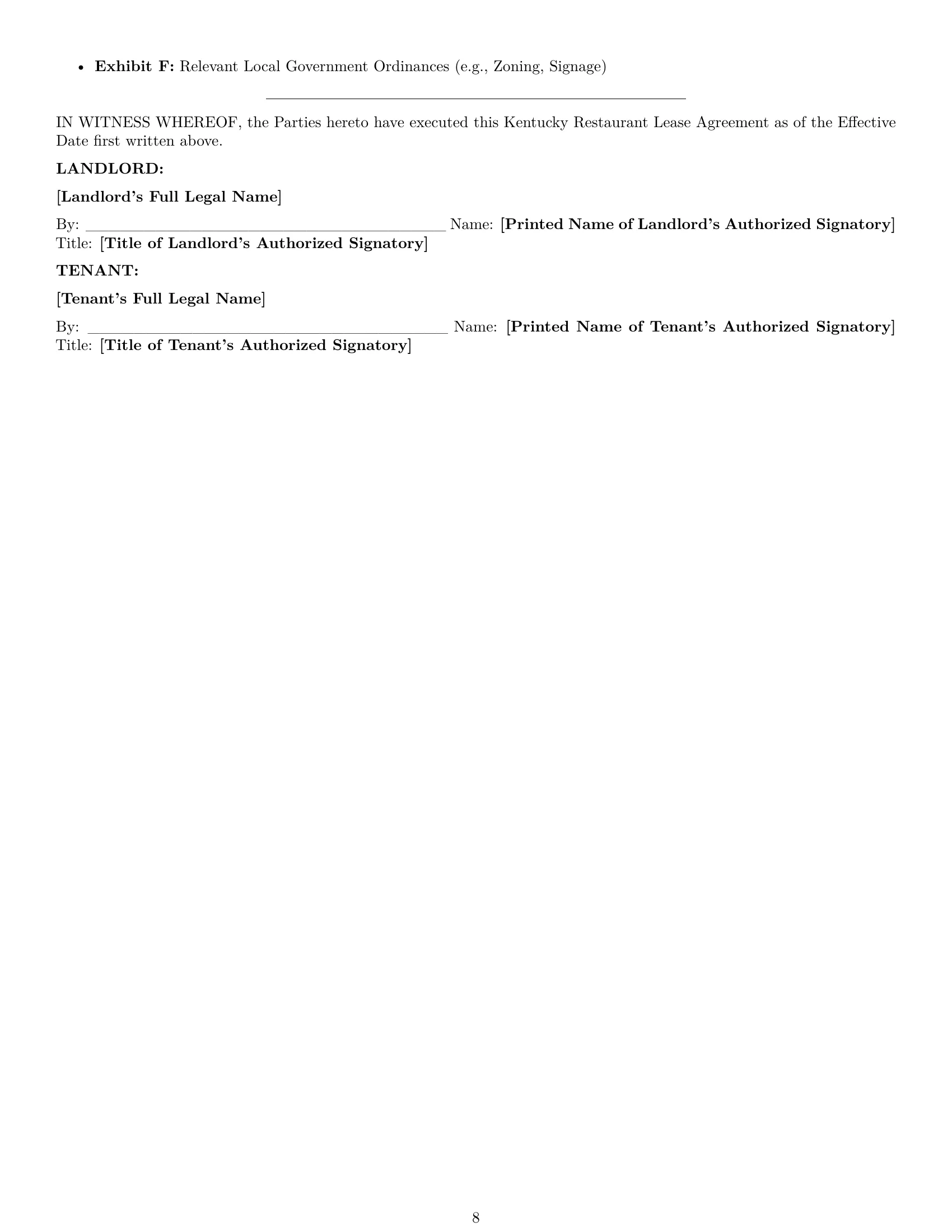 Preview page 8 of Pro Kentucky restaurant lease agreement template