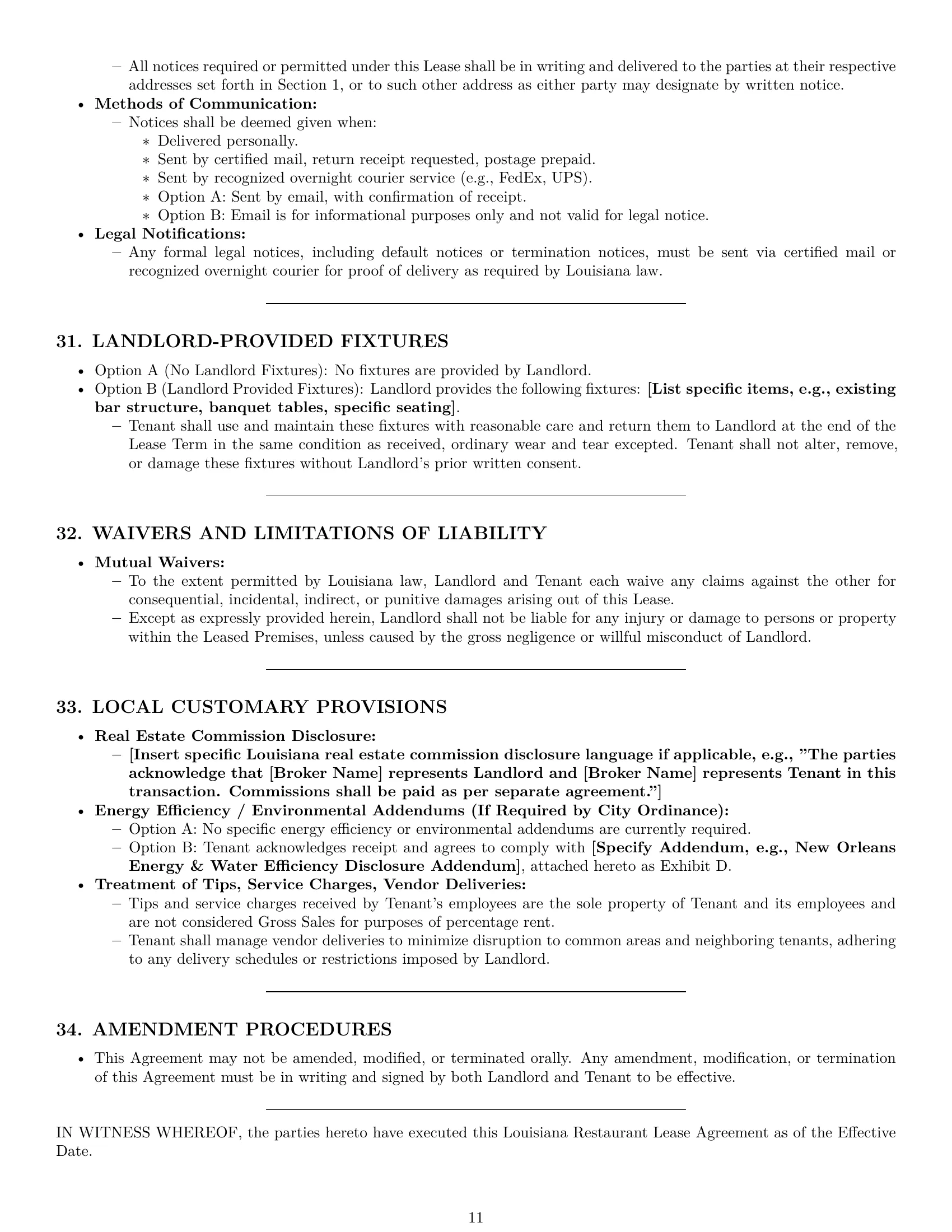 Preview page 11 of Pro Louisiana restaurant lease agreement template