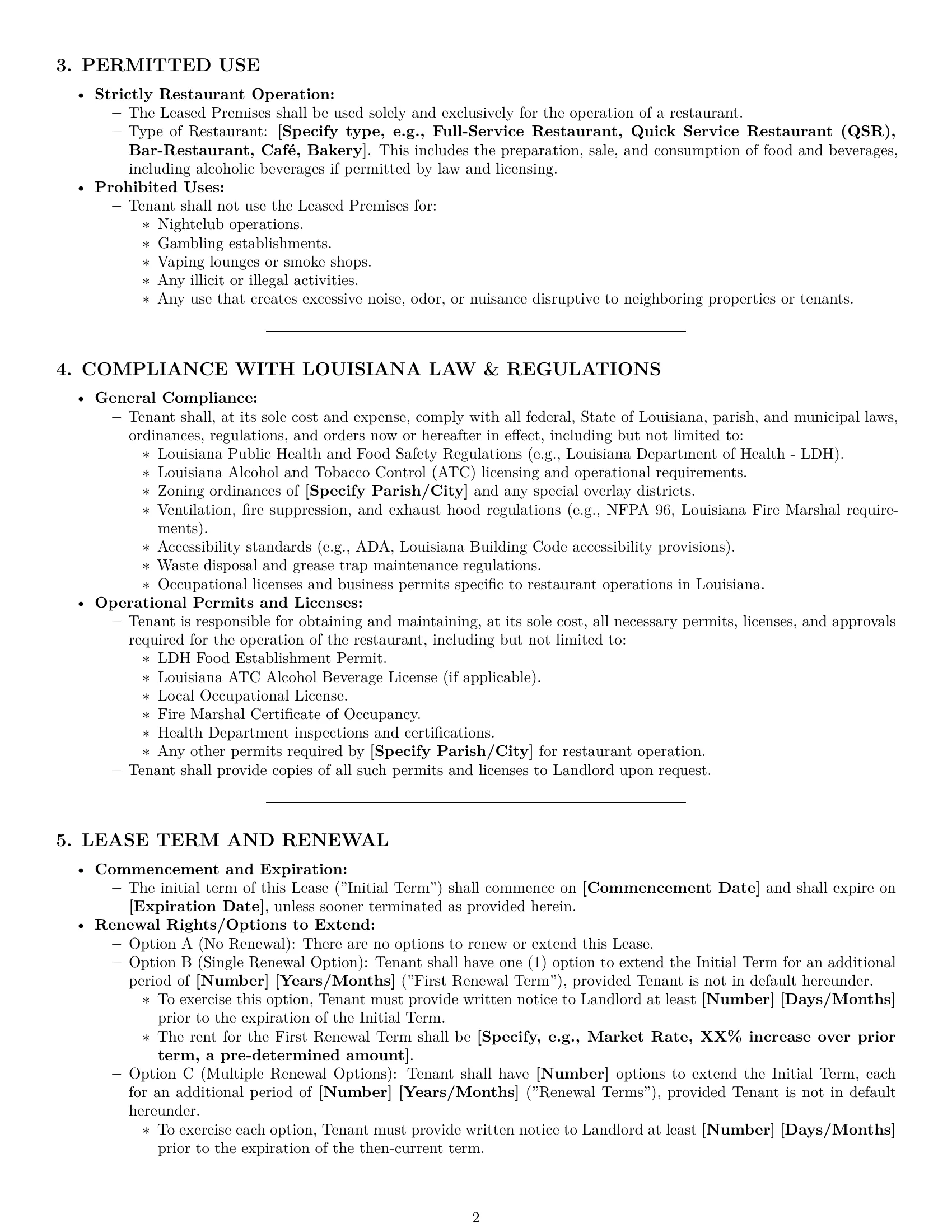 Preview page 2 of Pro Louisiana restaurant lease agreement template