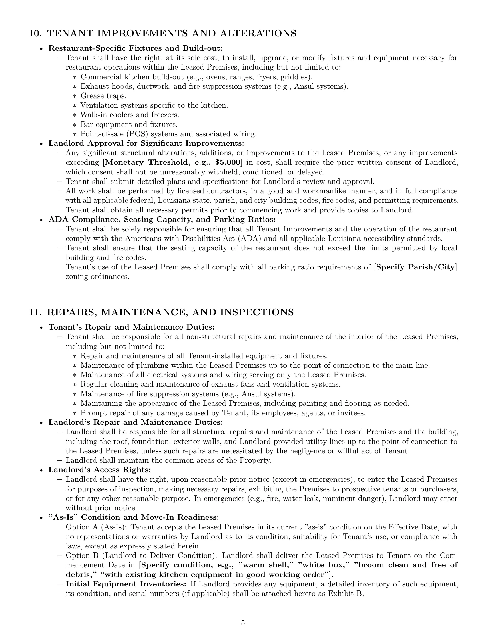Preview page 5 of Pro Louisiana restaurant lease agreement template