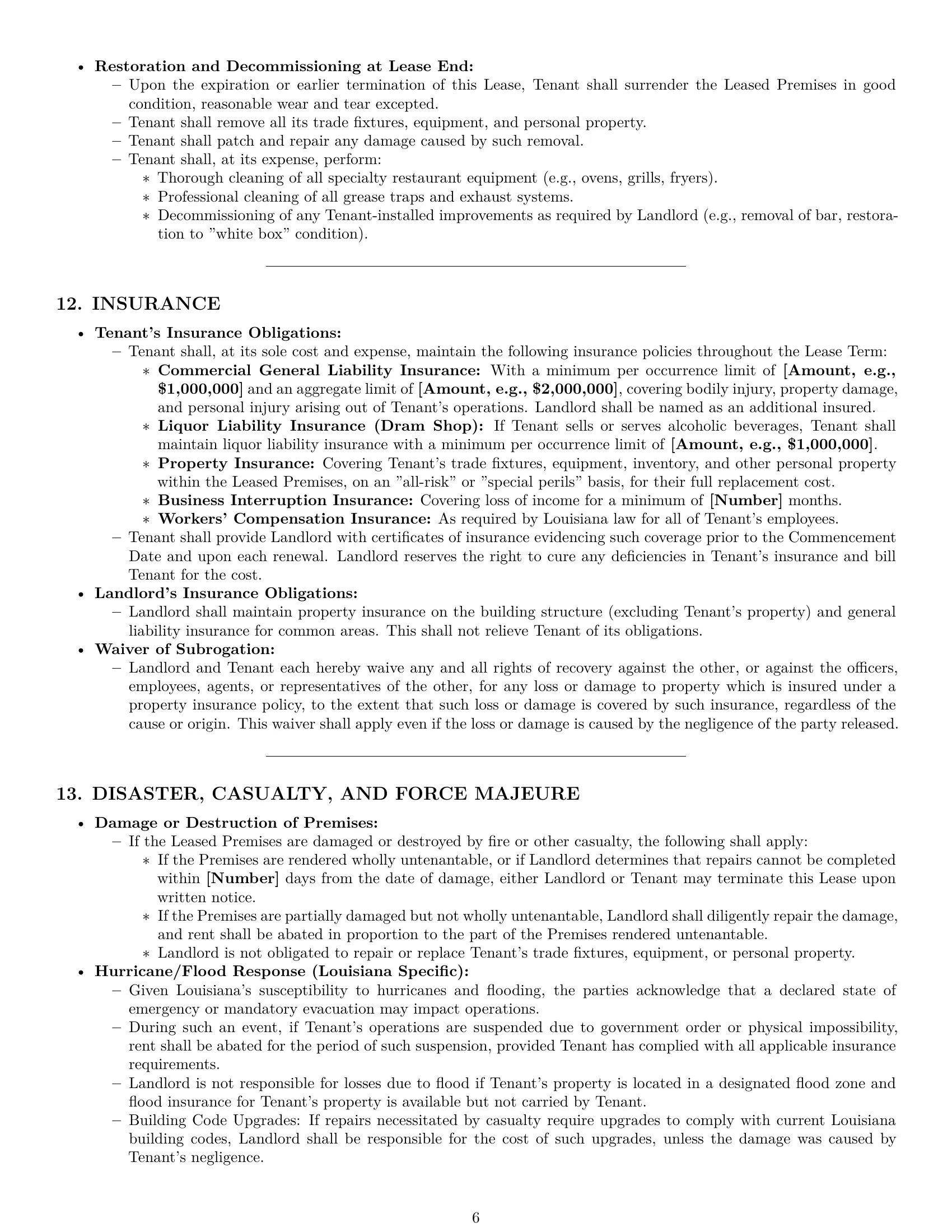 Preview page 6 of Pro Louisiana restaurant lease agreement template