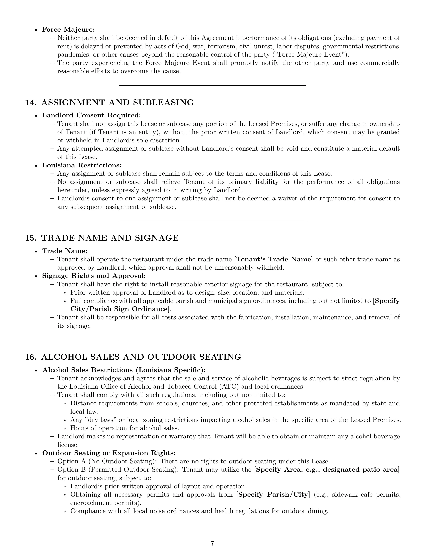 Preview page 7 of Pro Louisiana restaurant lease agreement template