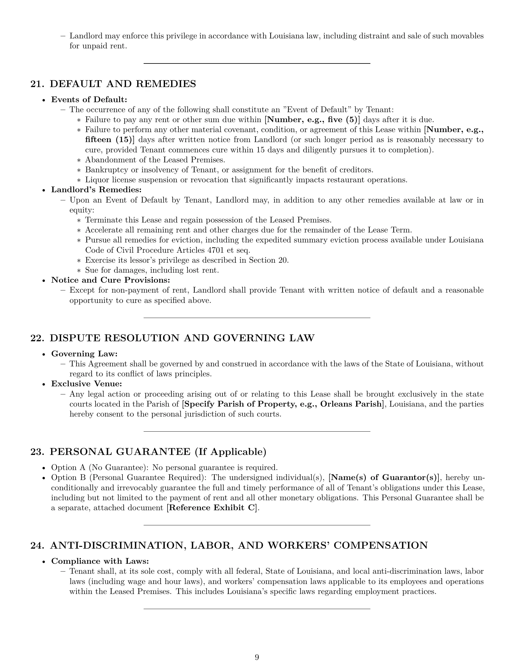 Preview page 9 of Pro Louisiana restaurant lease agreement template