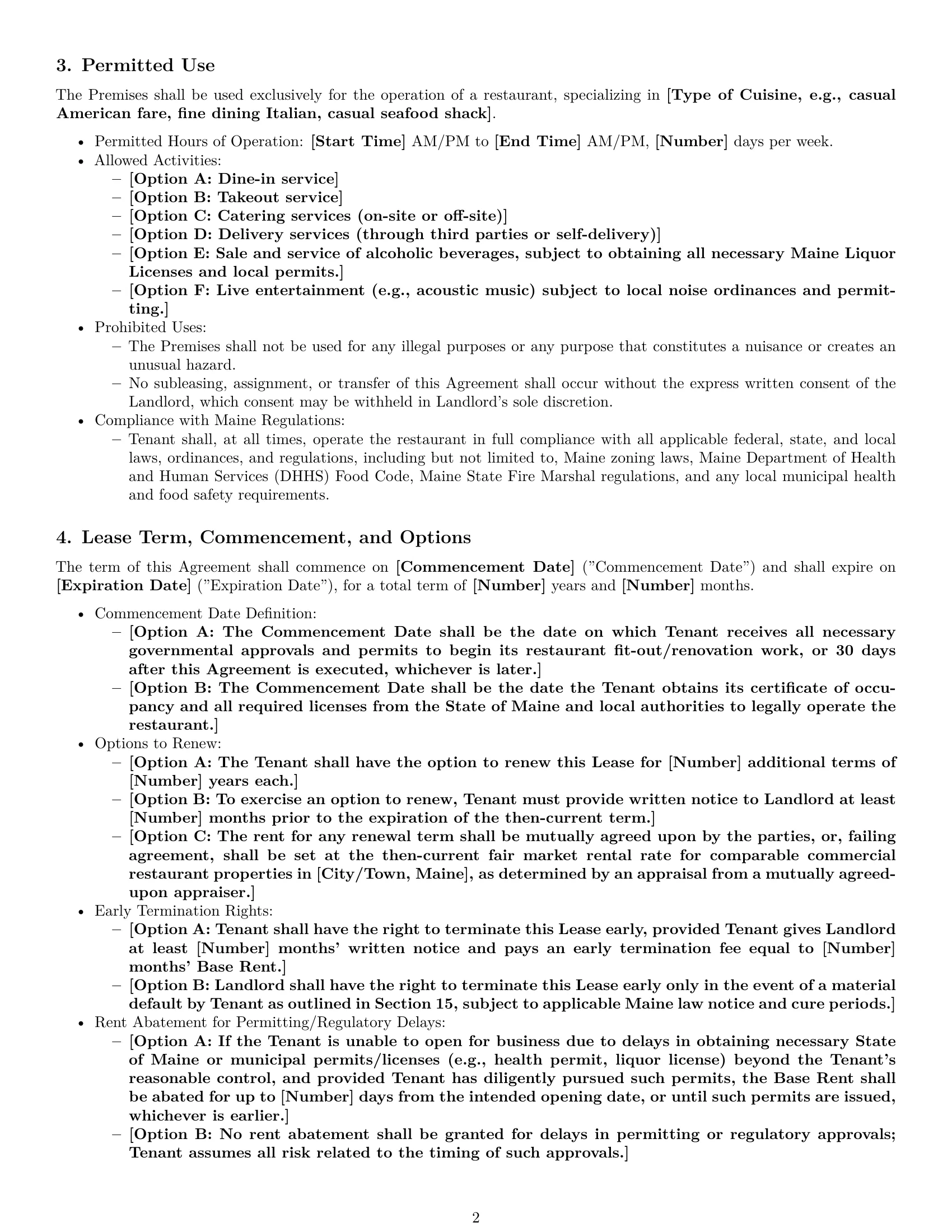 Preview page 2 of Pro Maine restaurant lease agreement template