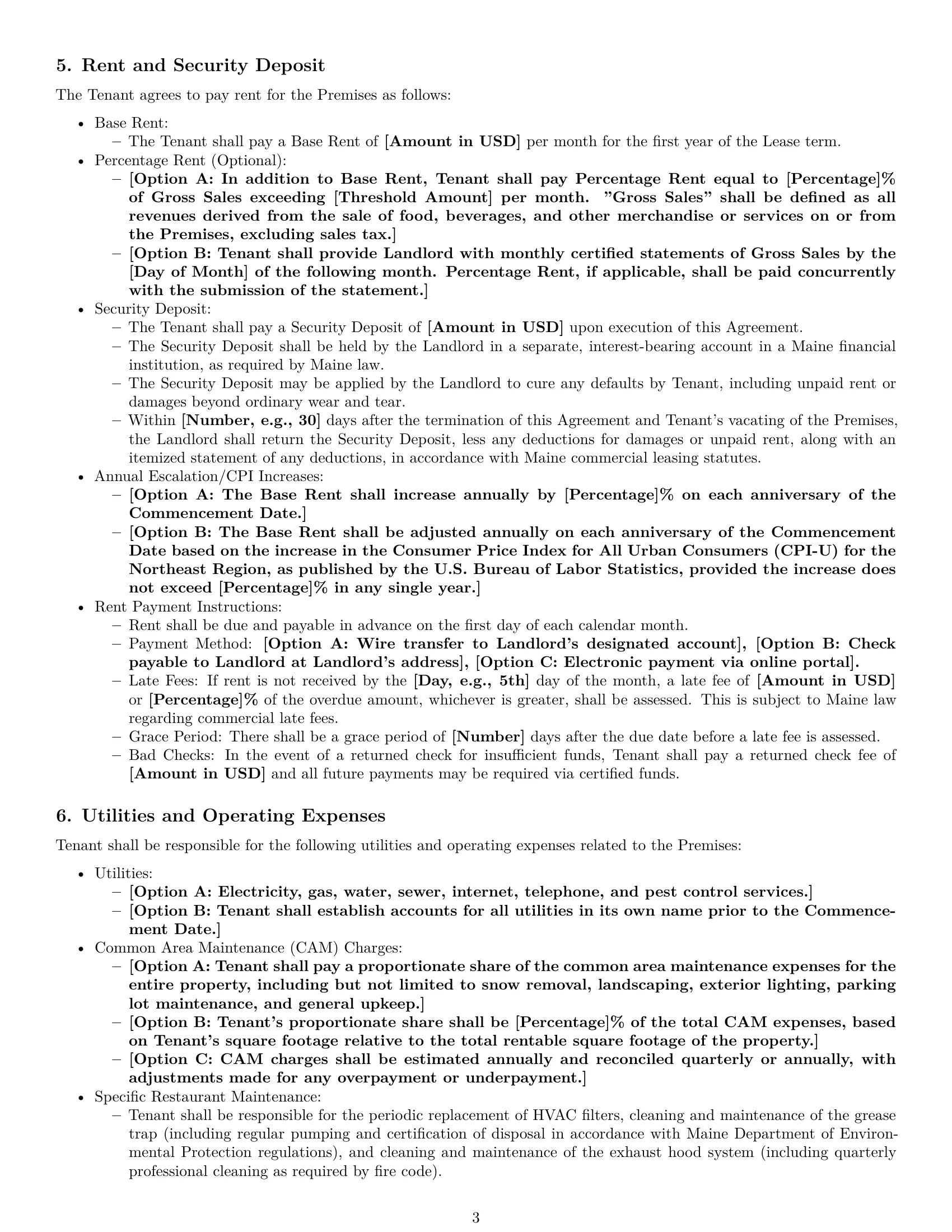 Preview page 3 of Pro Maine restaurant lease agreement template