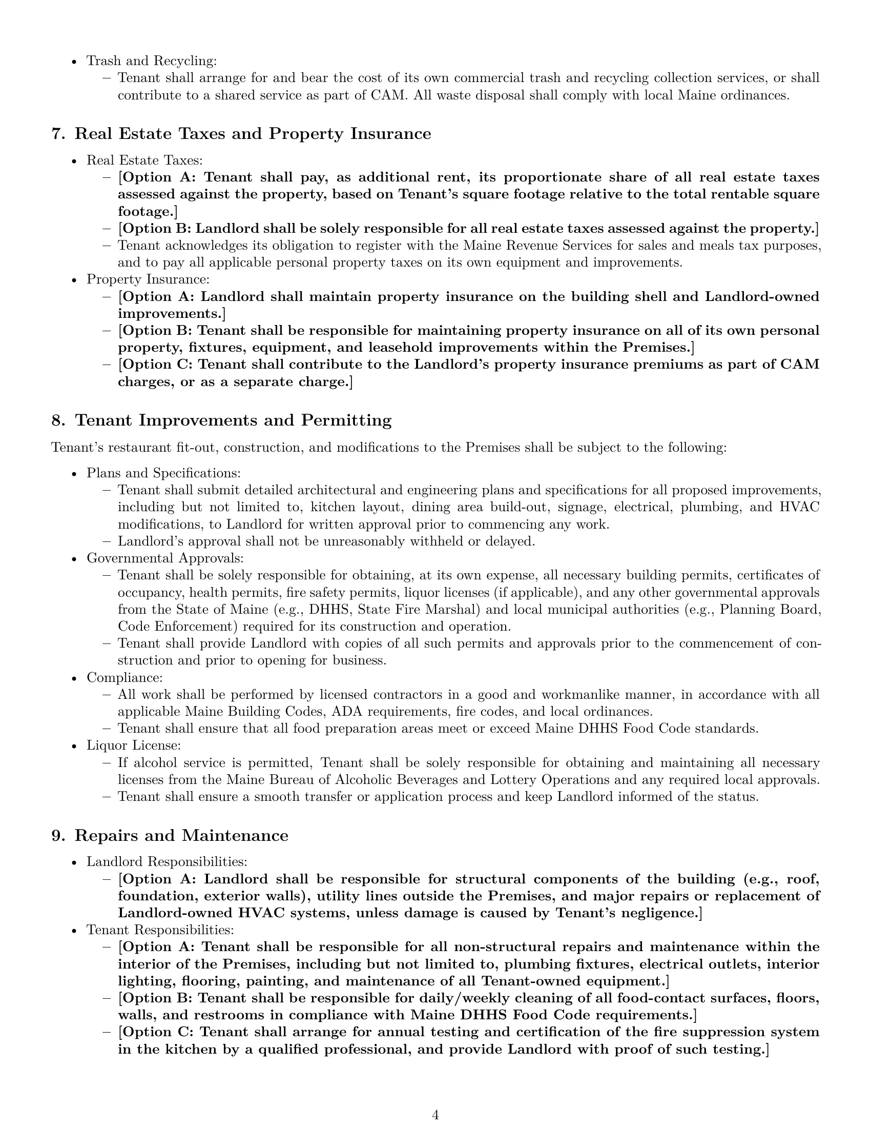 Preview page 4 of Pro Maine restaurant lease agreement template