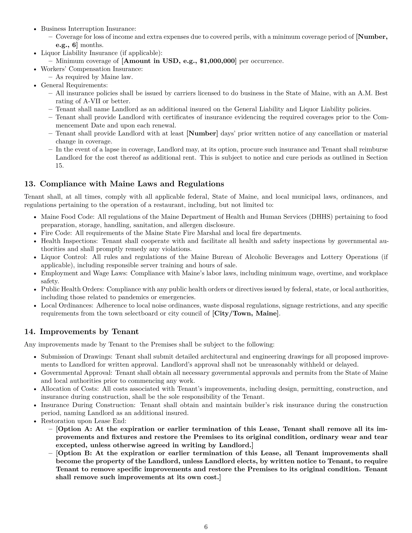 Preview page 6 of Pro Maine restaurant lease agreement template