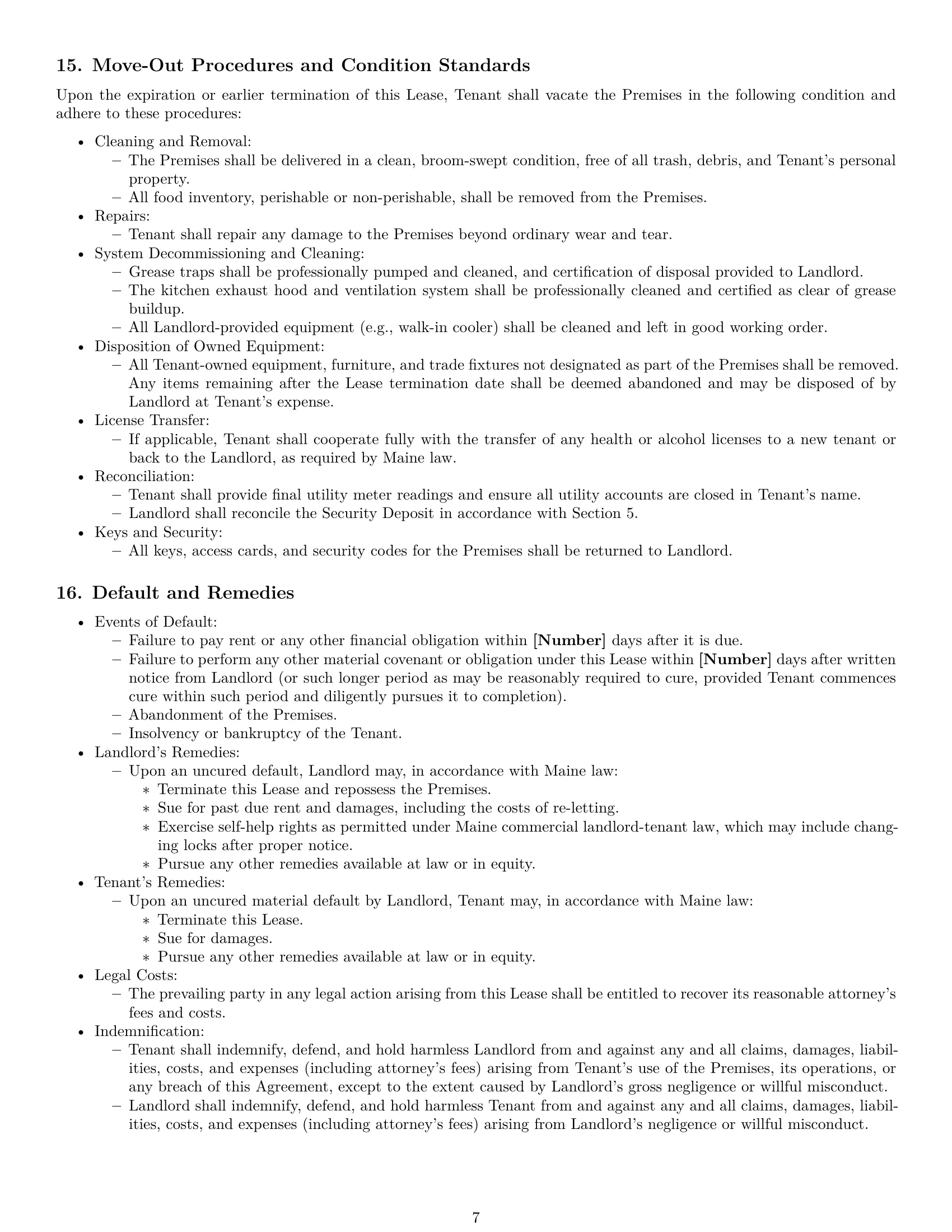 Preview page 7 of Pro Maine restaurant lease agreement template