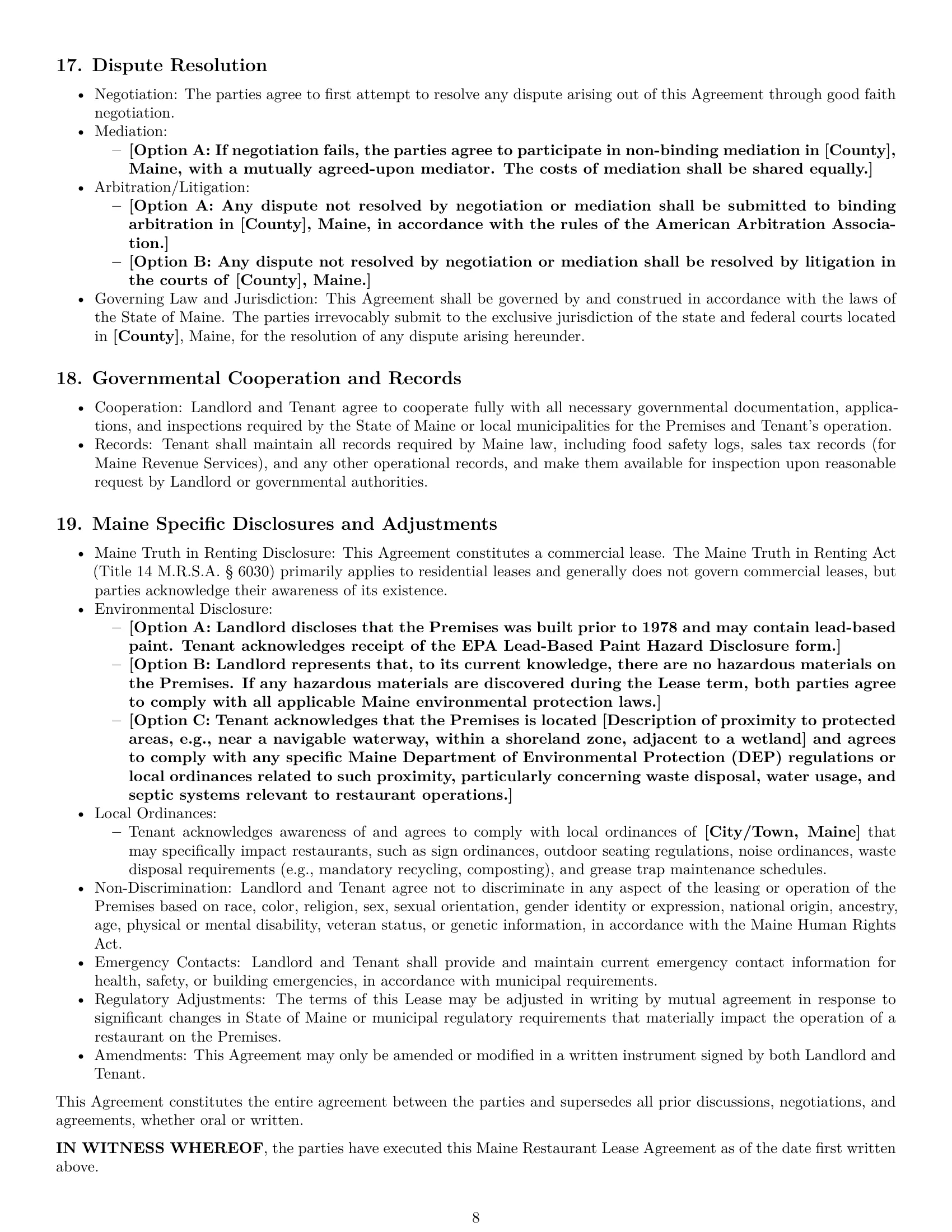 Preview page 8 of Pro Maine restaurant lease agreement template