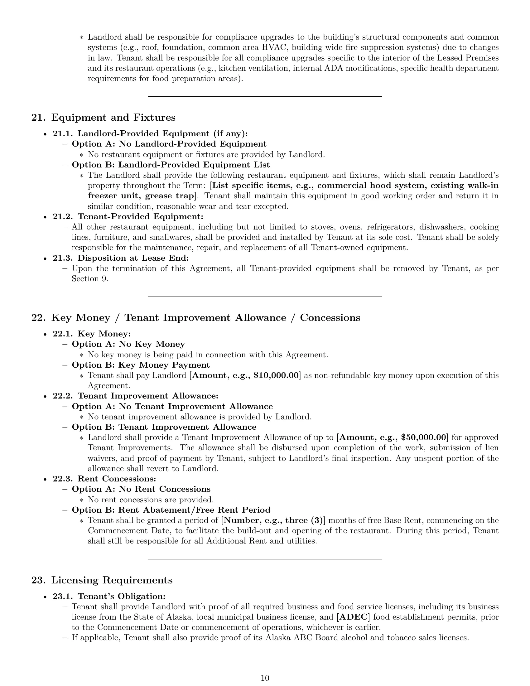 Preview page 10 of Pro Alaska restaurant lease agreement template