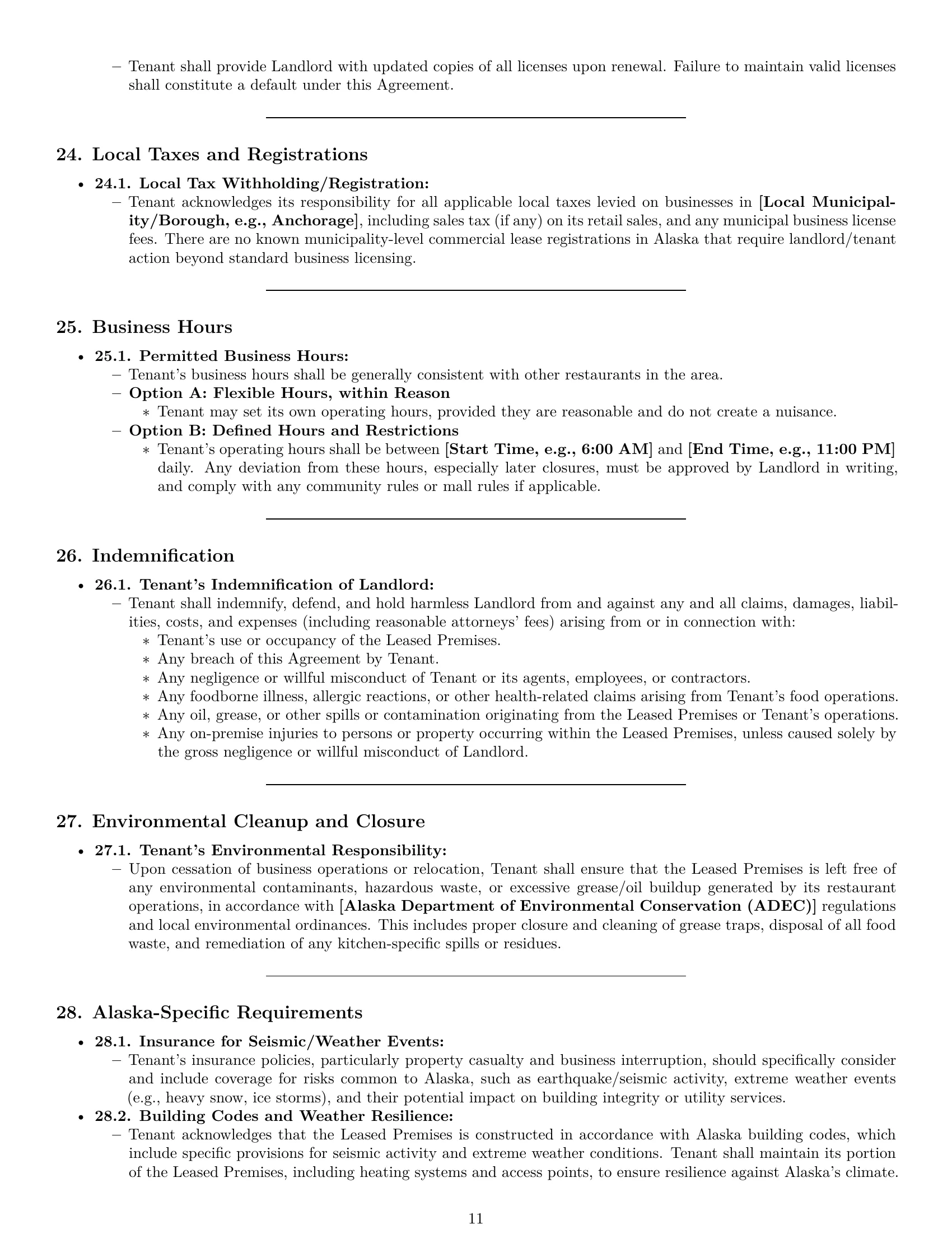 Preview page 11 of Pro Alaska restaurant lease agreement template