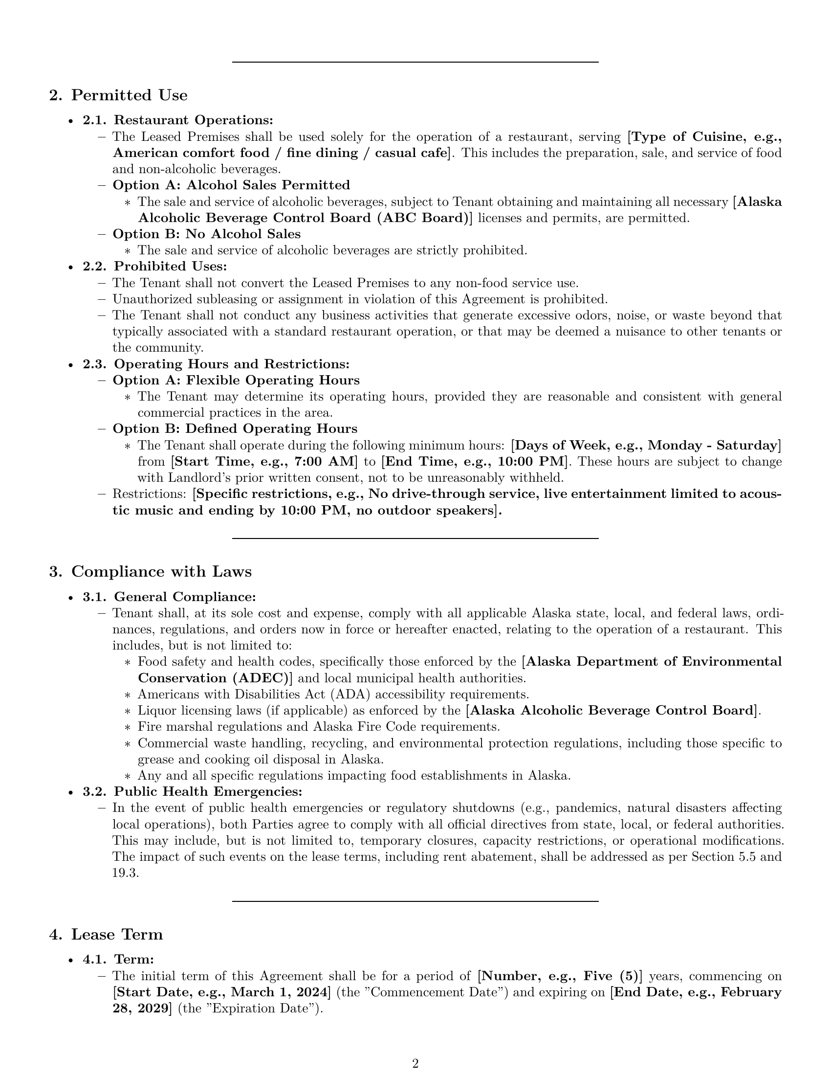 Preview page 2 of Pro Alaska restaurant lease agreement template