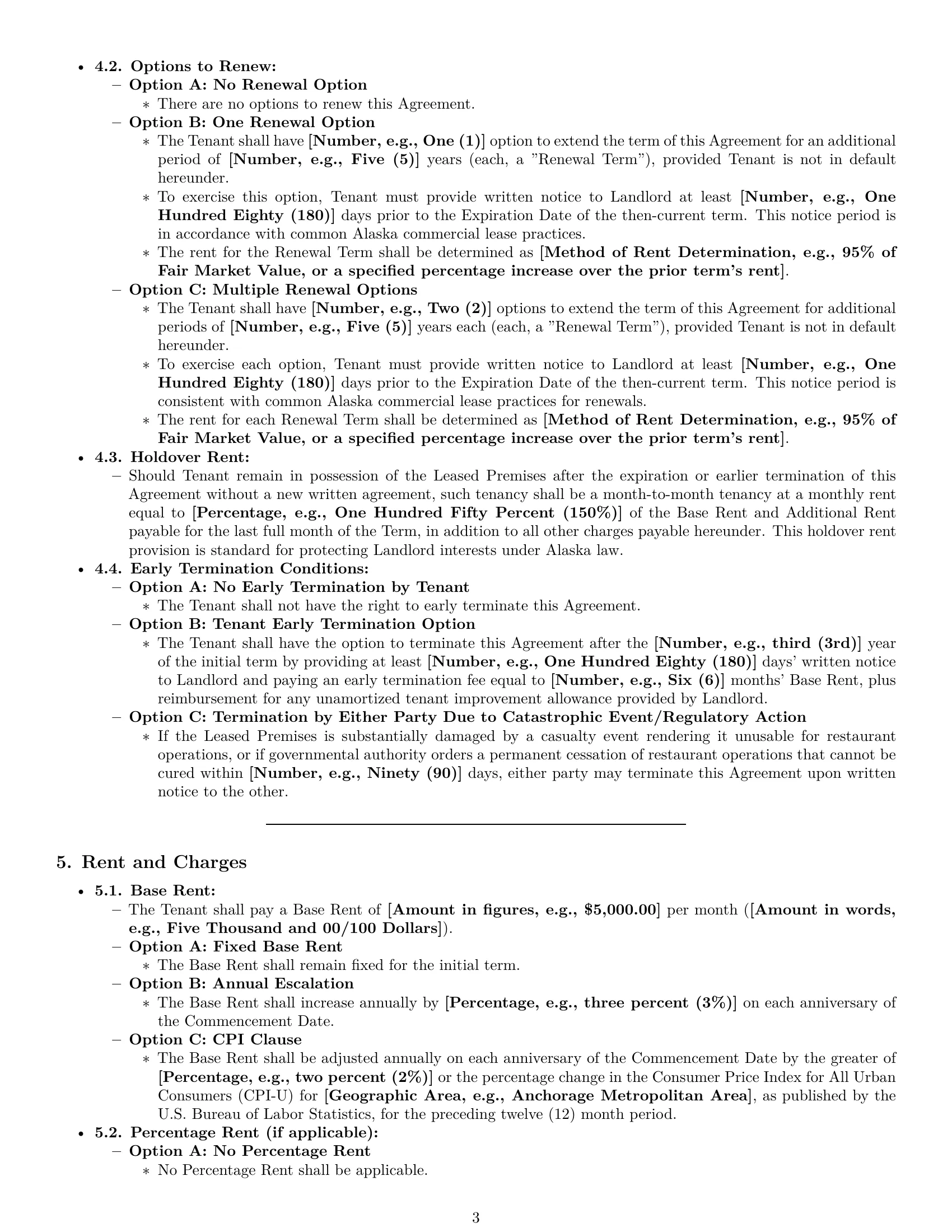 Preview page 3 of Pro Alaska restaurant lease agreement template