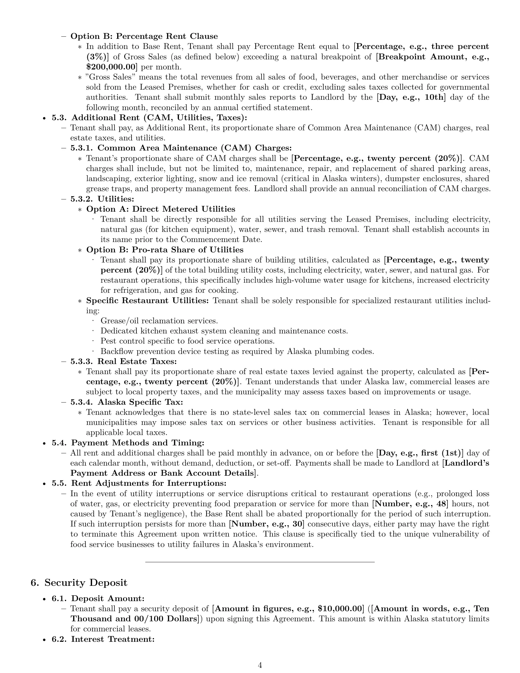 Preview page 4 of Pro Alaska restaurant lease agreement template