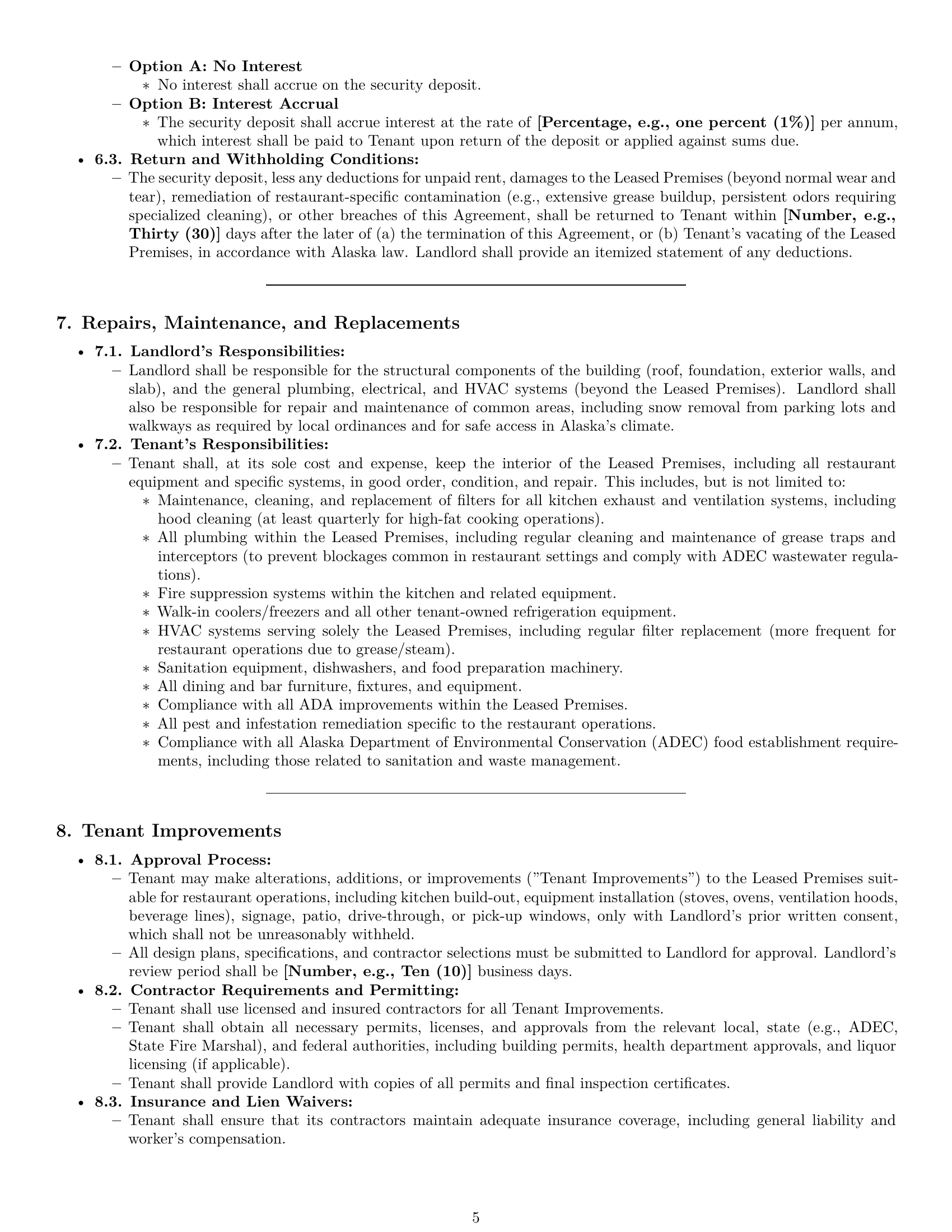 Preview page 5 of Pro Alaska restaurant lease agreement template