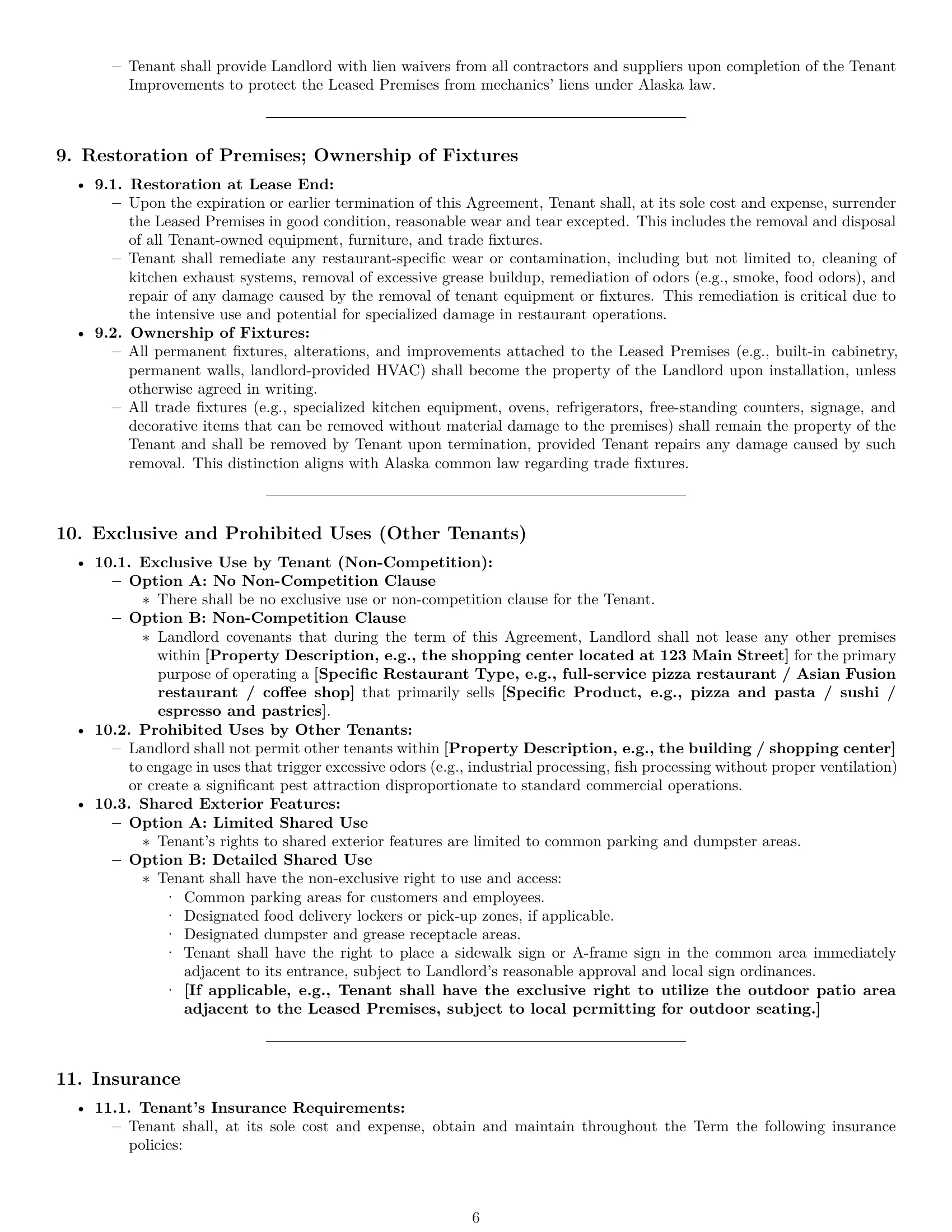 Preview page 6 of Pro Alaska restaurant lease agreement template