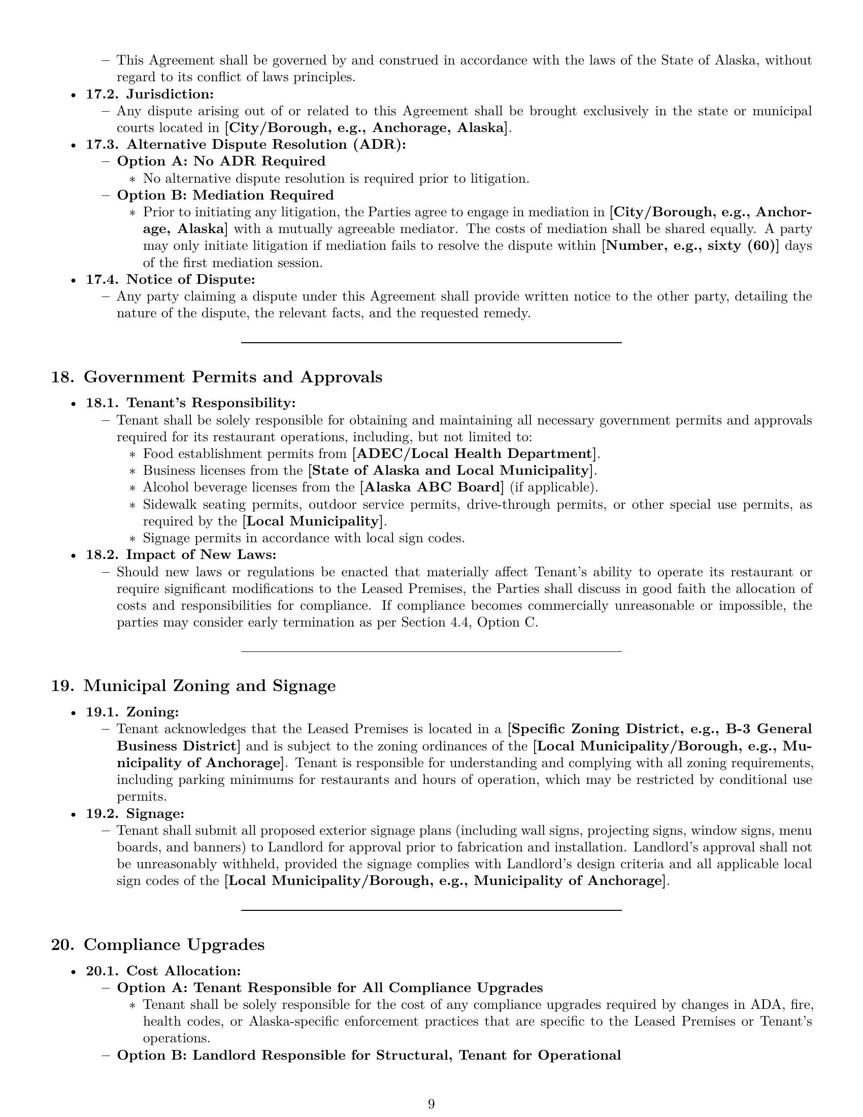 Preview page 9 of Pro Alaska restaurant lease agreement template