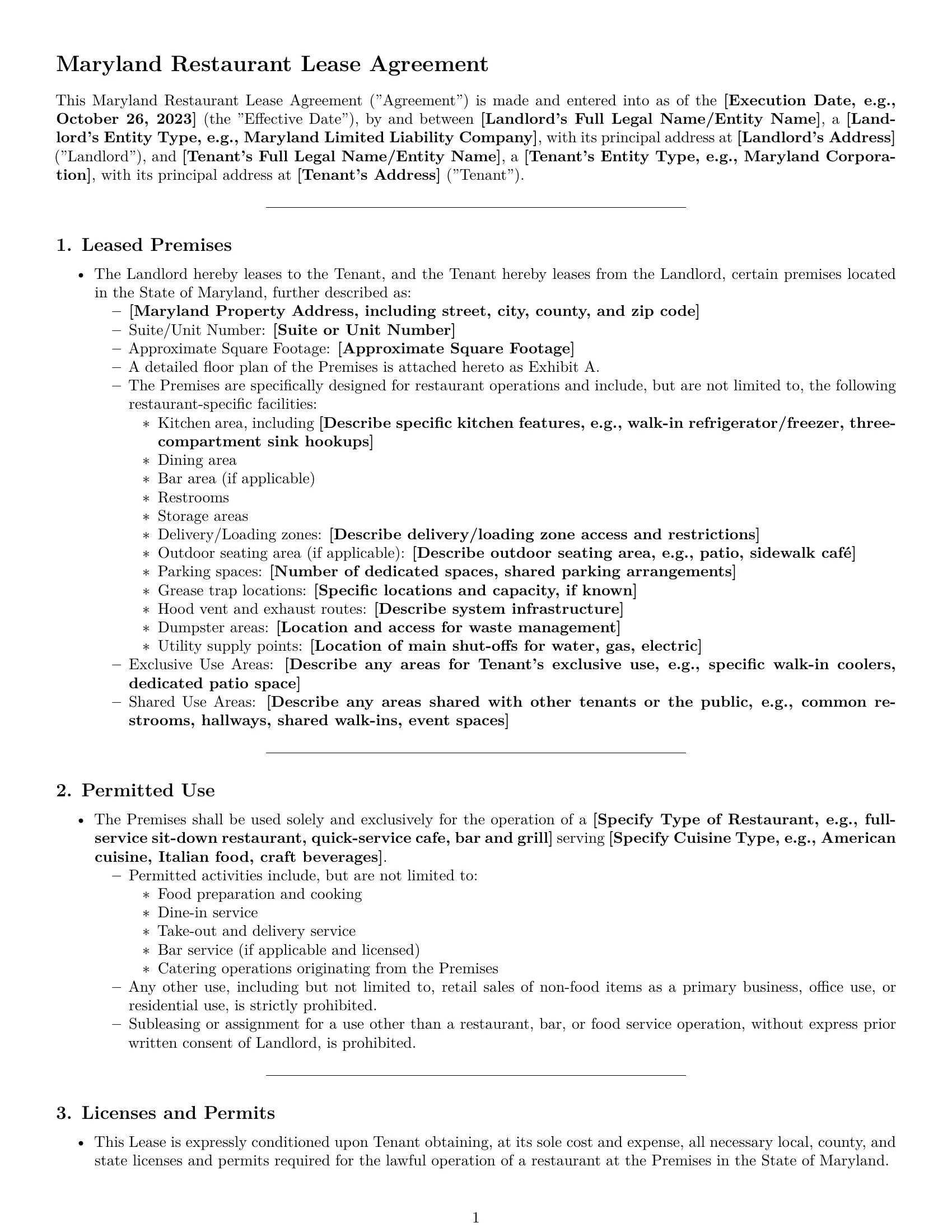 Preview page 1 of Pro Maryland restaurant lease agreement template