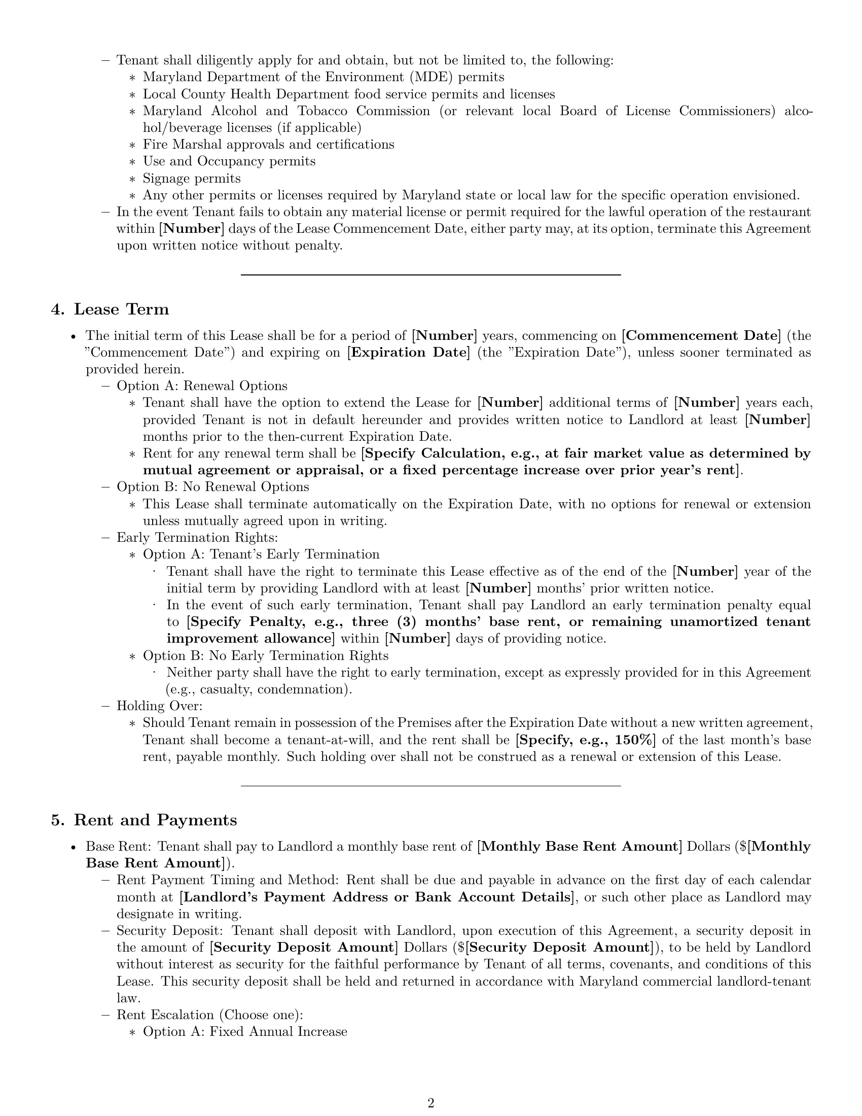 Preview page 2 of Pro Maryland restaurant lease agreement template
