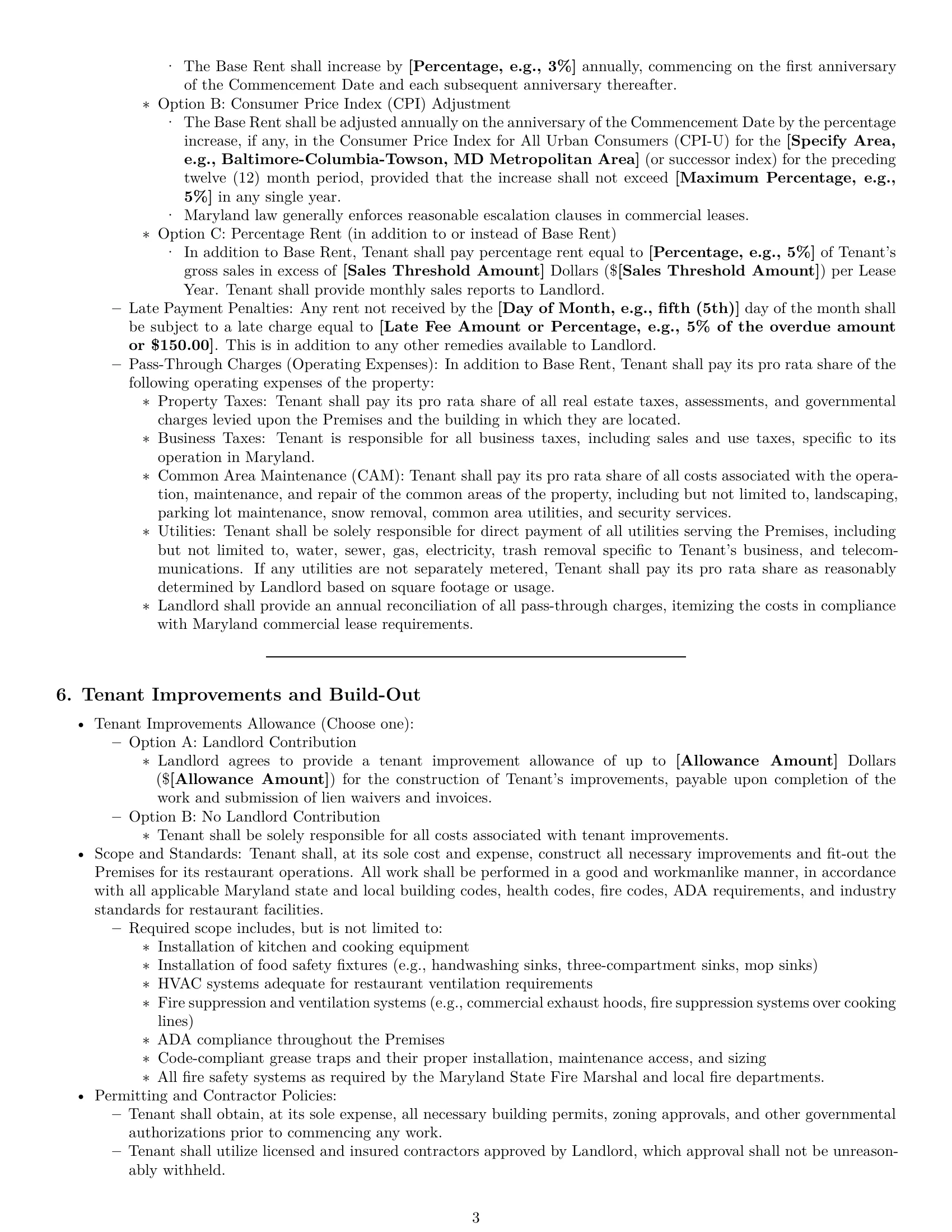 Preview page 3 of Pro Maryland restaurant lease agreement template