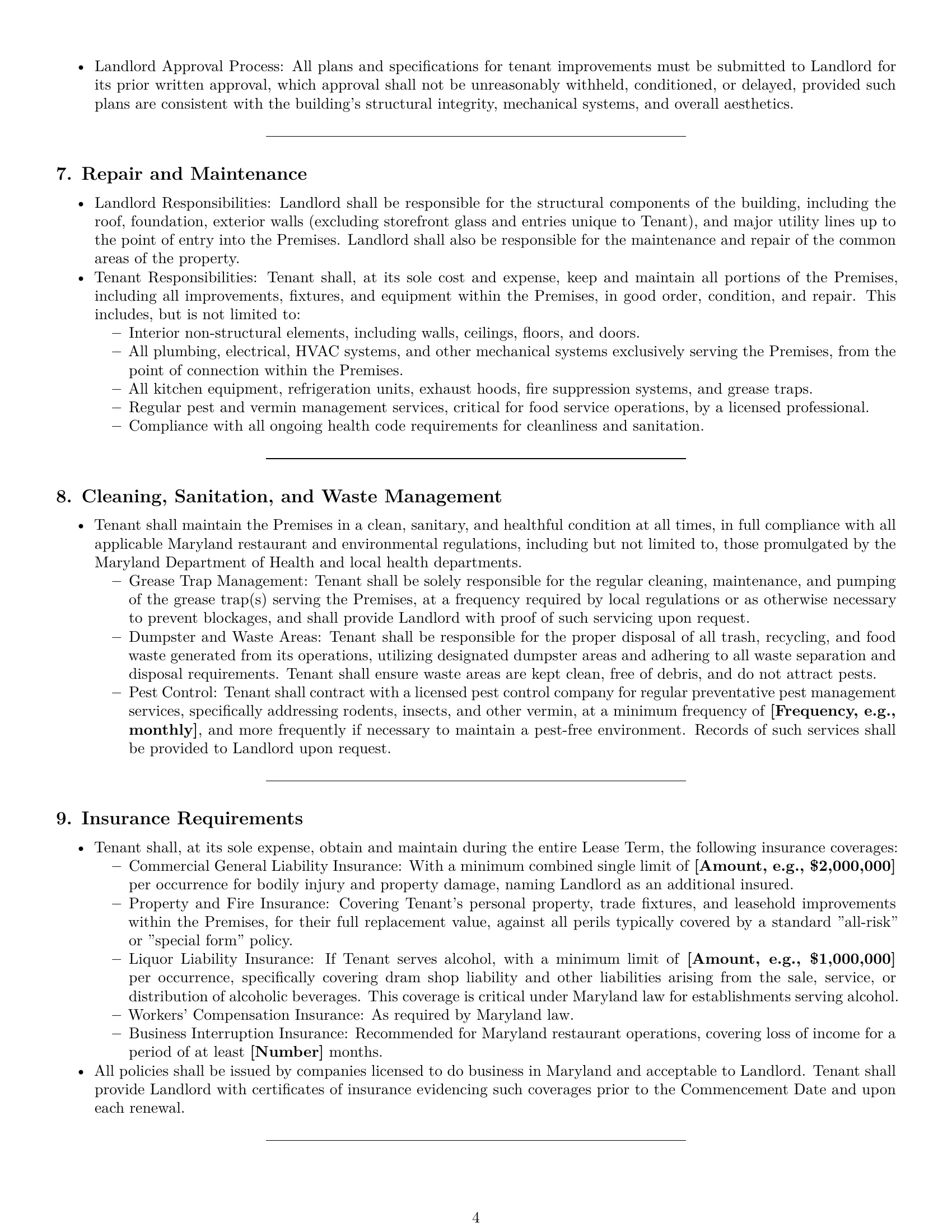 Preview page 4 of Pro Maryland restaurant lease agreement template