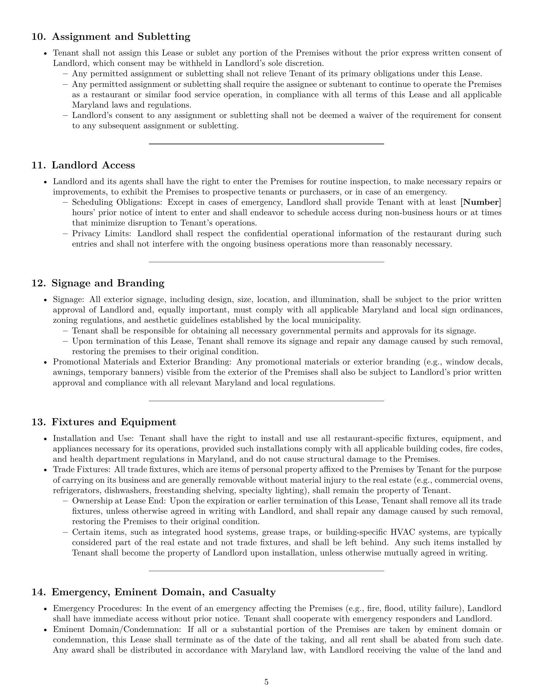 Preview page 5 of Pro Maryland restaurant lease agreement template