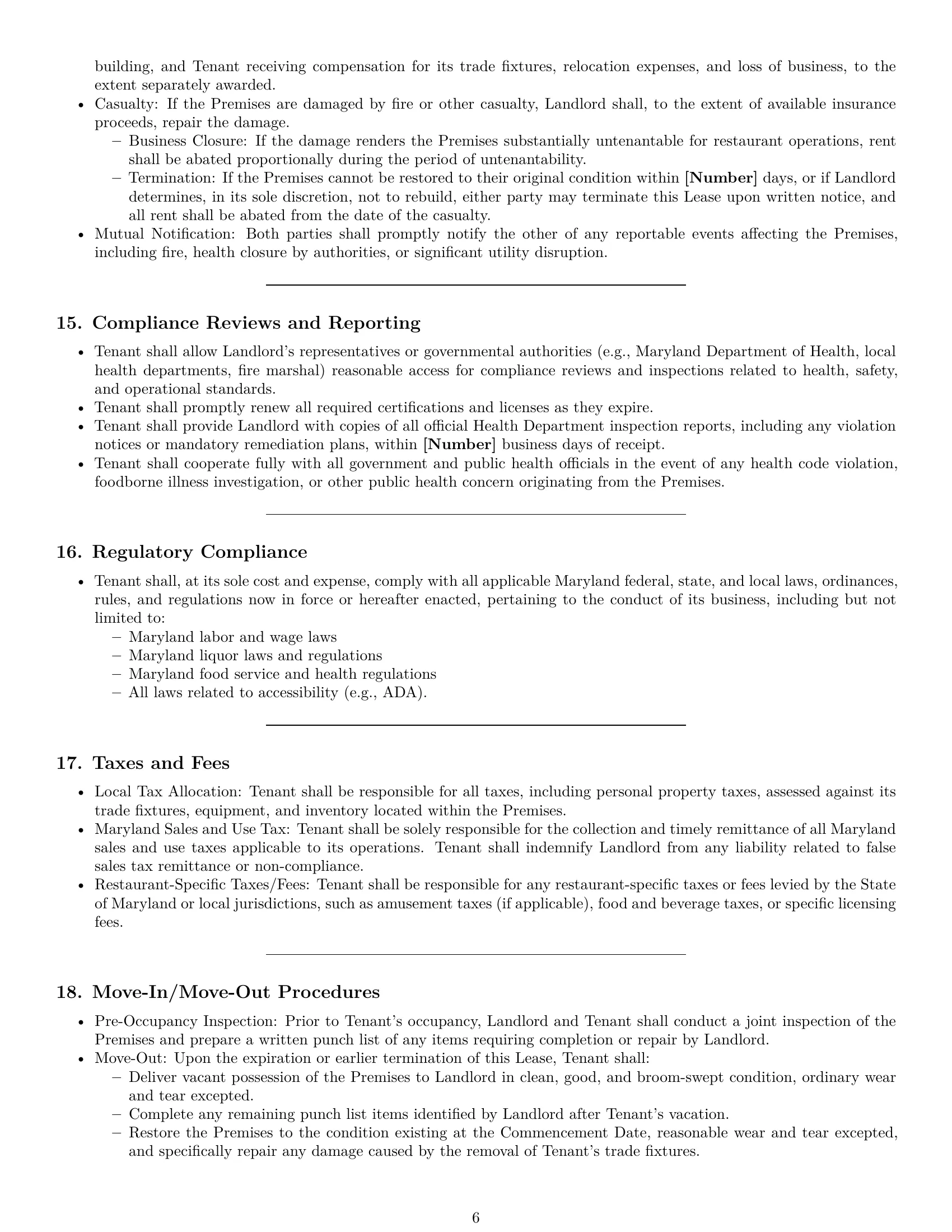 Preview page 6 of Pro Maryland restaurant lease agreement template