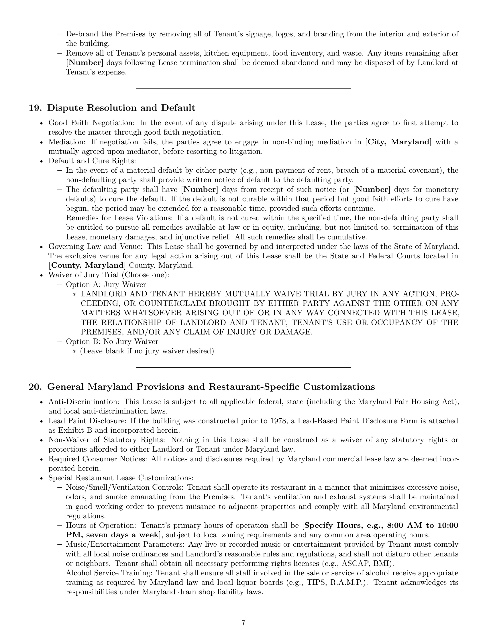 Preview page 7 of Pro Maryland restaurant lease agreement template