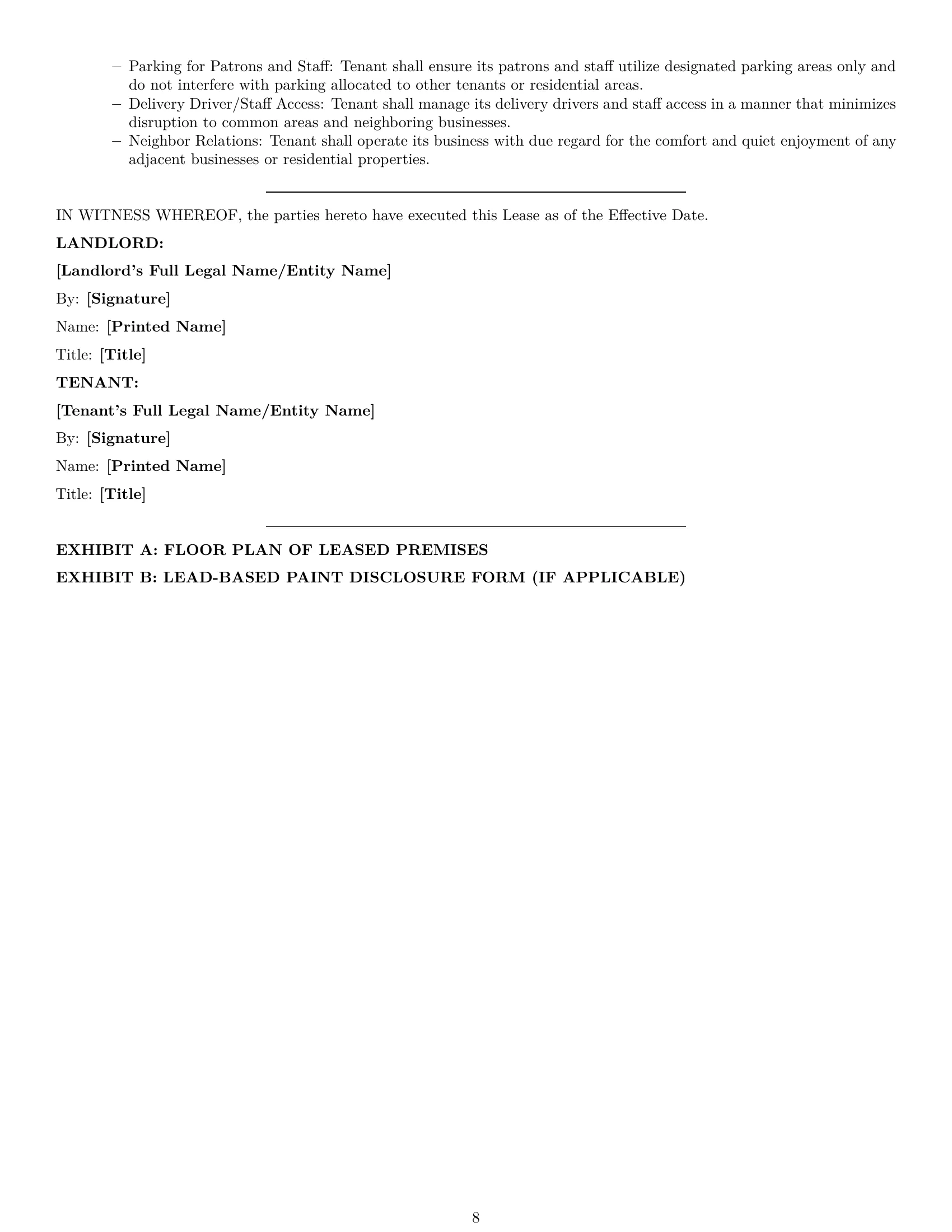 Preview page 8 of Pro Maryland restaurant lease agreement template