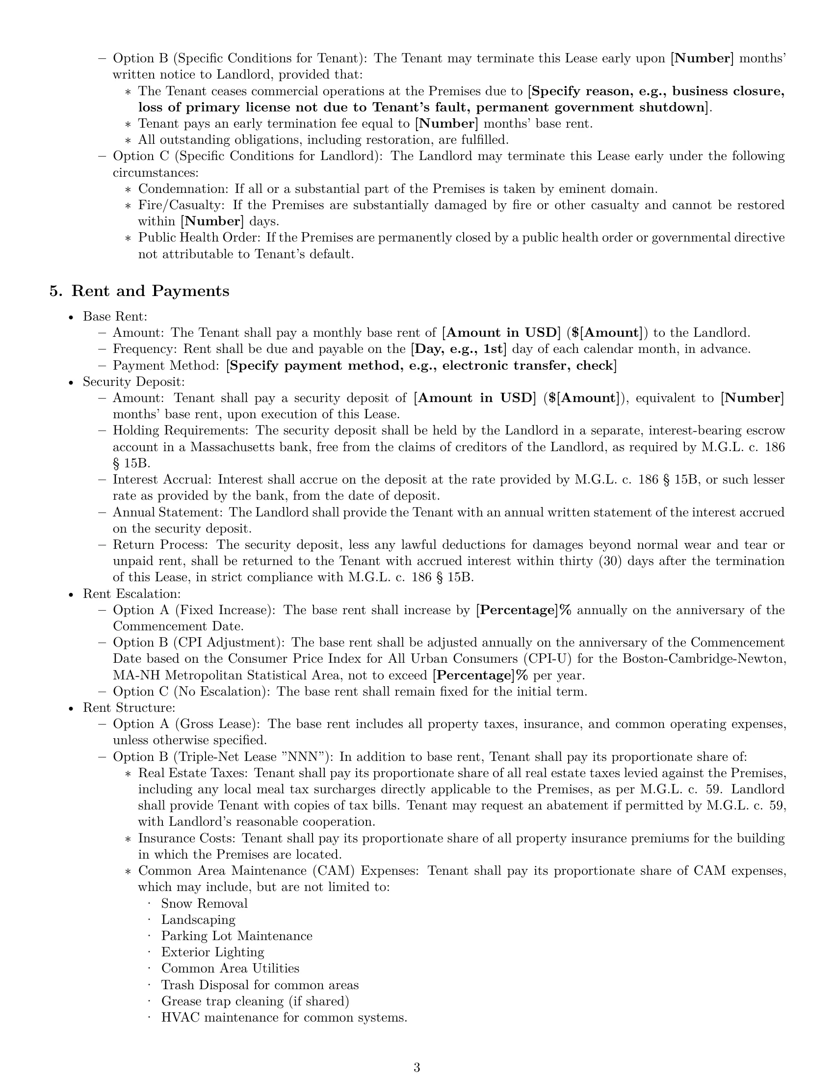 Preview page 3 of Pro Massachusetts restaurant lease agreement template