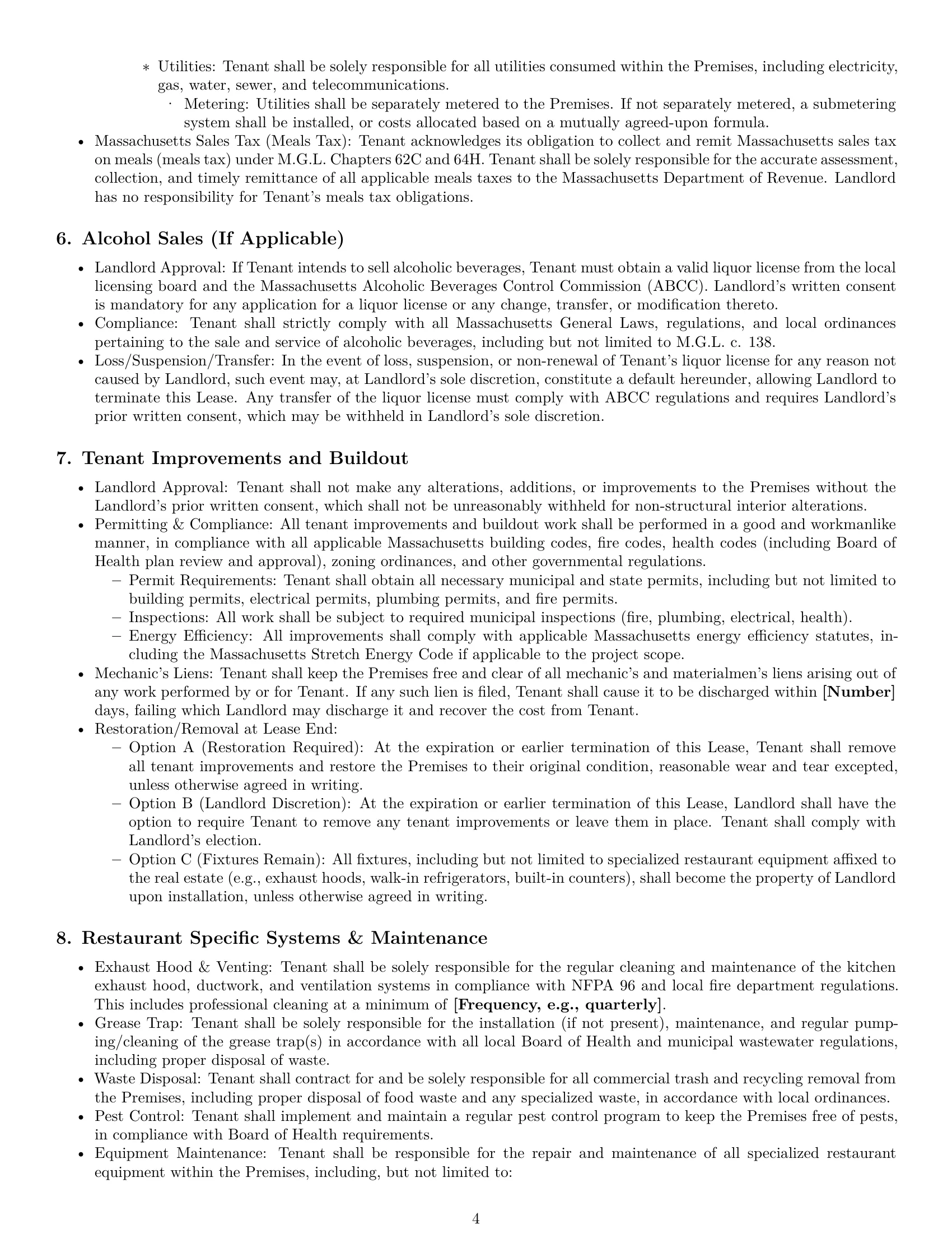 Preview page 4 of Pro Massachusetts restaurant lease agreement template