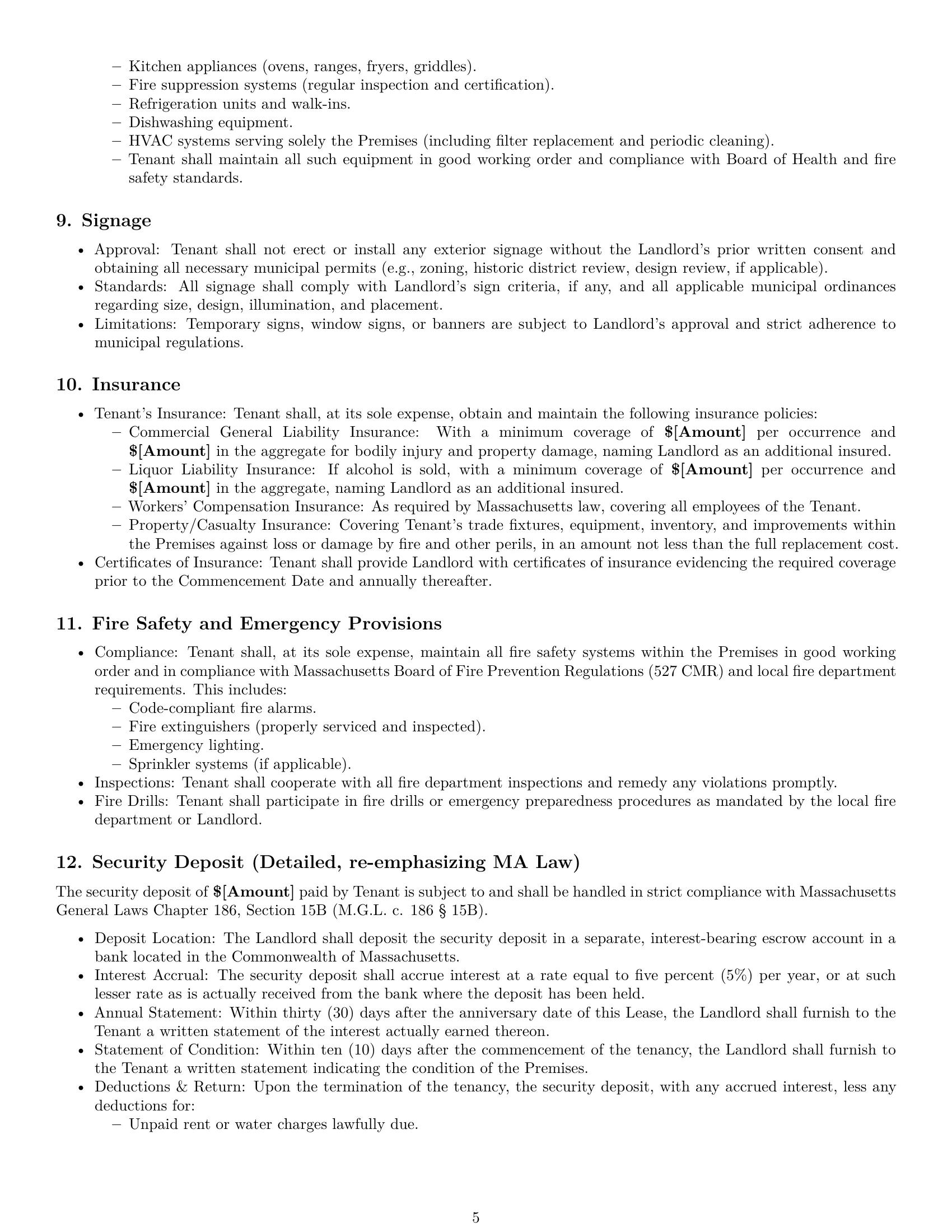 Preview page 5 of Pro Massachusetts restaurant lease agreement template