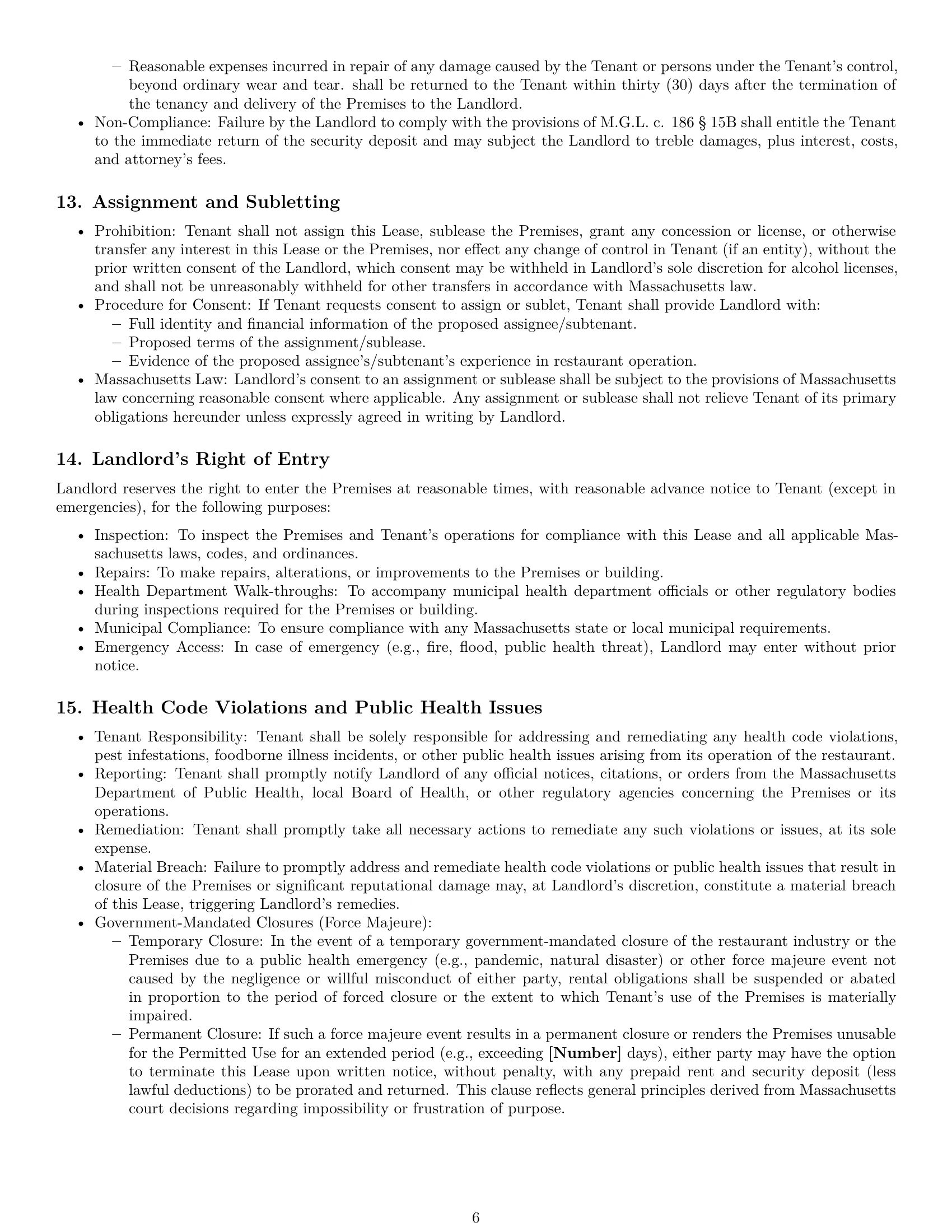 Preview page 6 of Pro Massachusetts restaurant lease agreement template