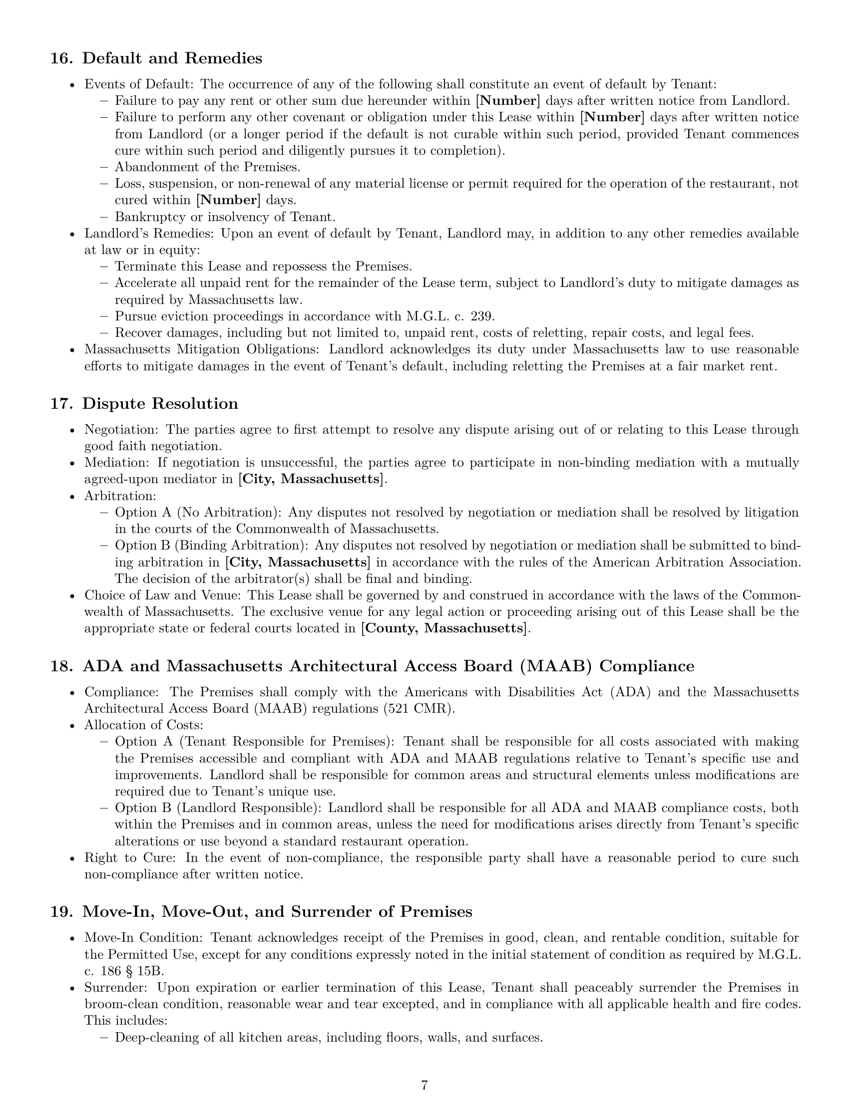 Preview page 7 of Pro Massachusetts restaurant lease agreement template