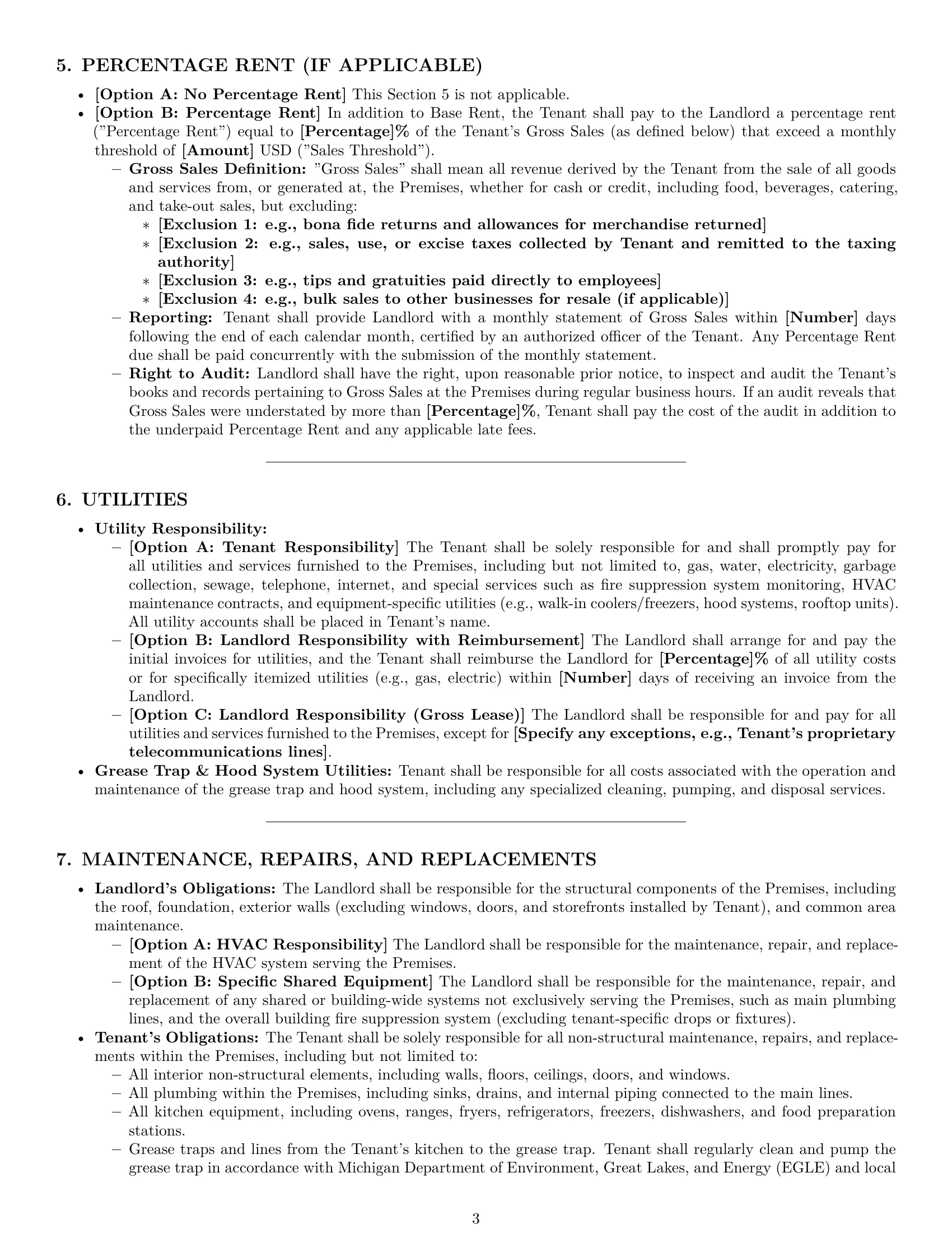 Preview page 3 of Pro Michigan restaurant lease agreement template