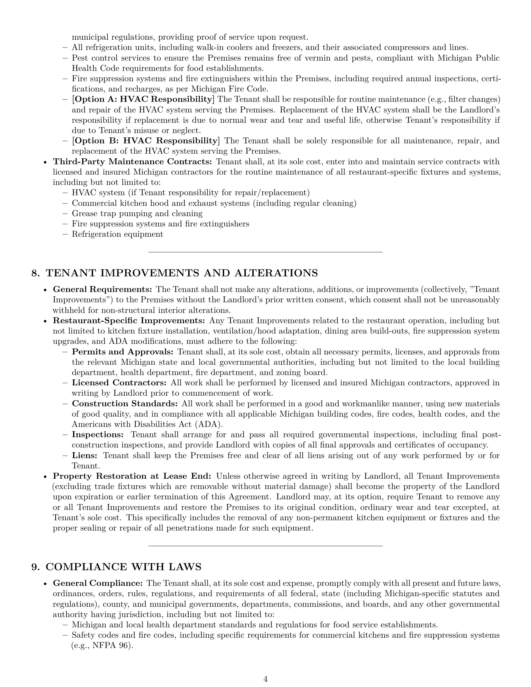 Preview page 4 of Pro Michigan restaurant lease agreement template