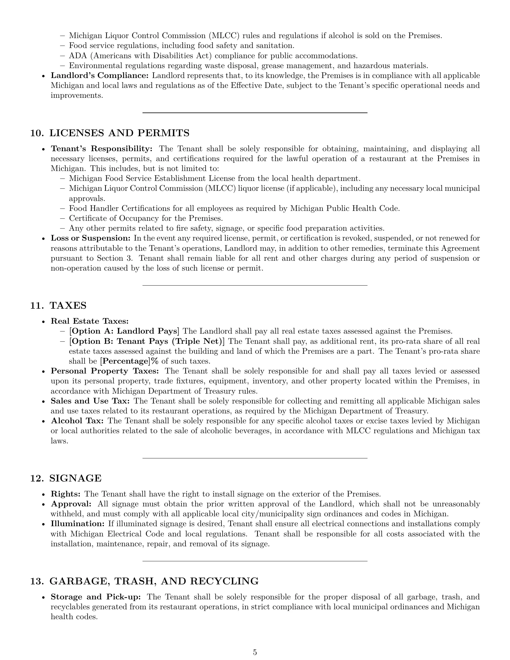 Preview page 5 of Pro Michigan restaurant lease agreement template