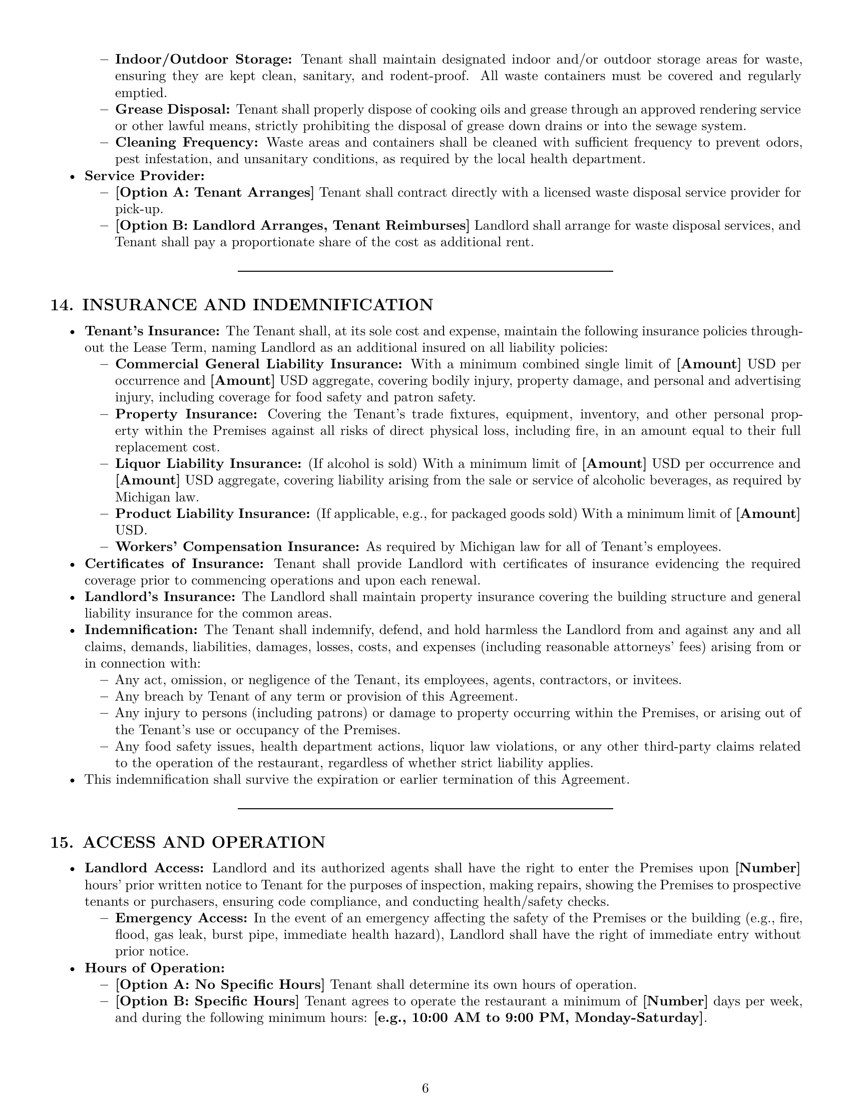Preview page 6 of Pro Michigan restaurant lease agreement template