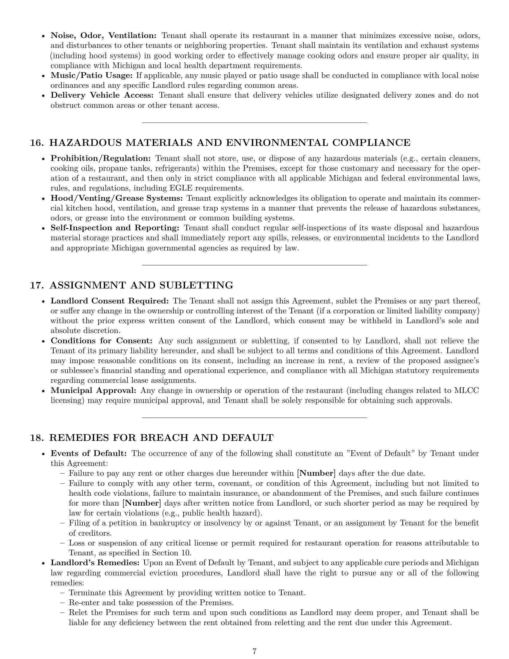 Preview page 7 of Pro Michigan restaurant lease agreement template