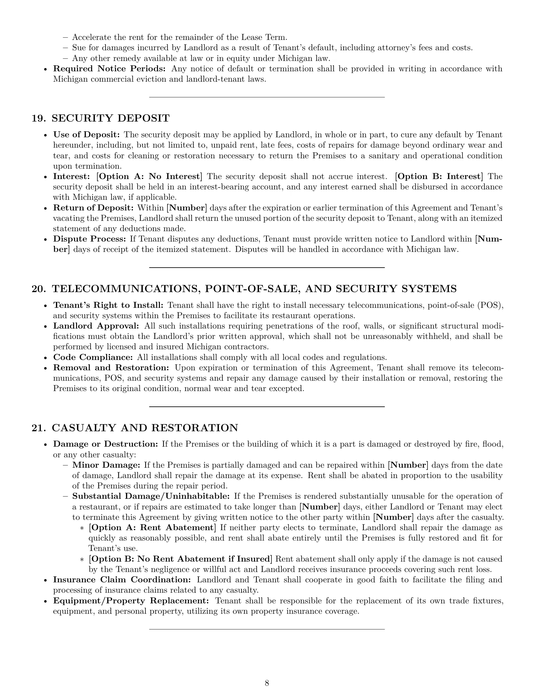 Preview page 8 of Pro Michigan restaurant lease agreement template
