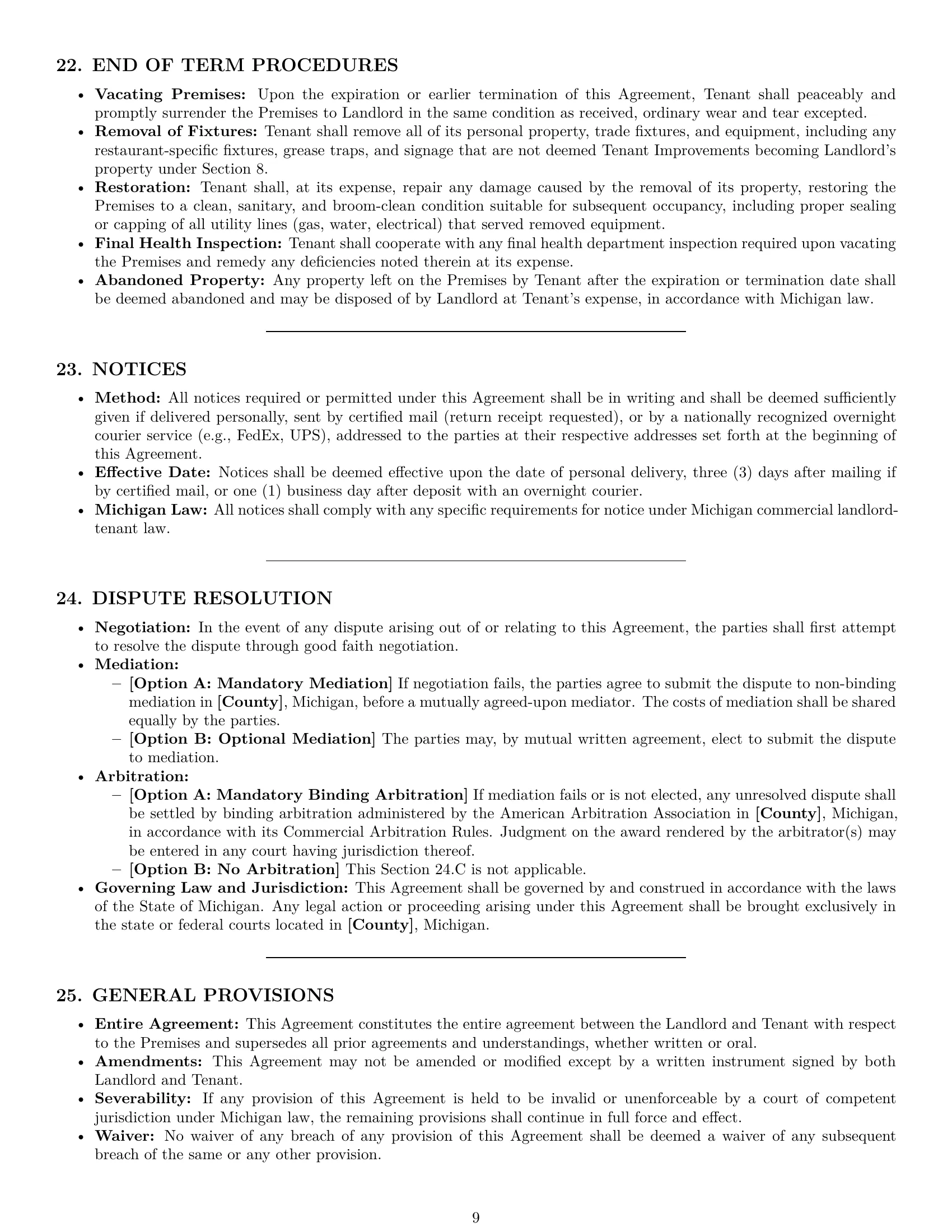 Preview page 9 of Pro Michigan restaurant lease agreement template