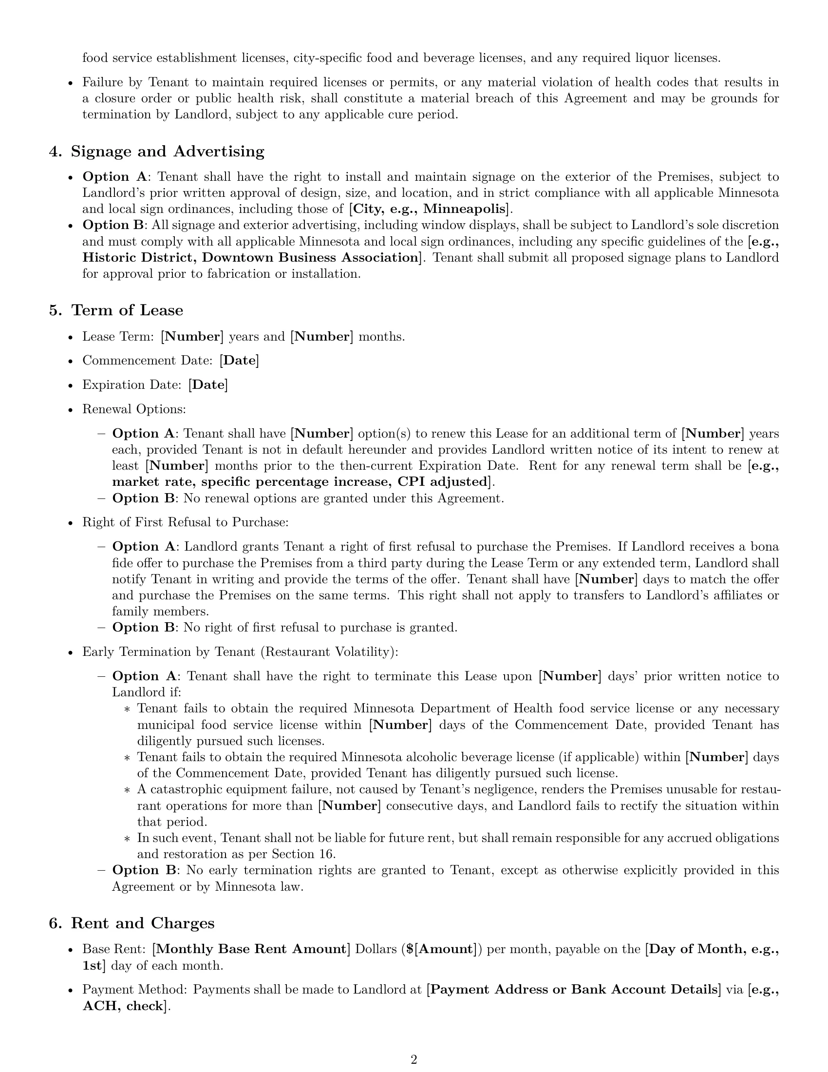 Preview page 2 of Pro Minnesota restaurant lease agreement template