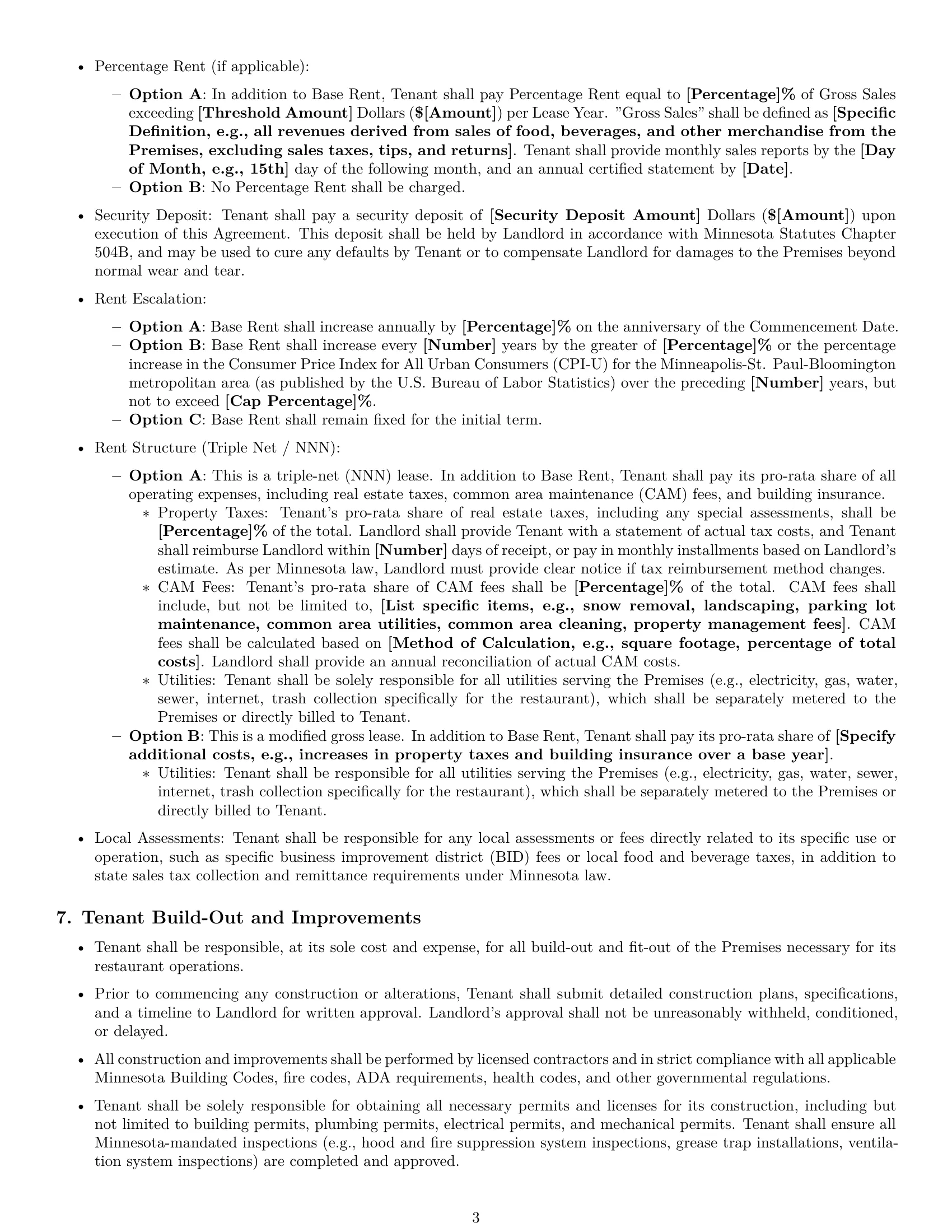 Preview page 3 of Pro Minnesota restaurant lease agreement template