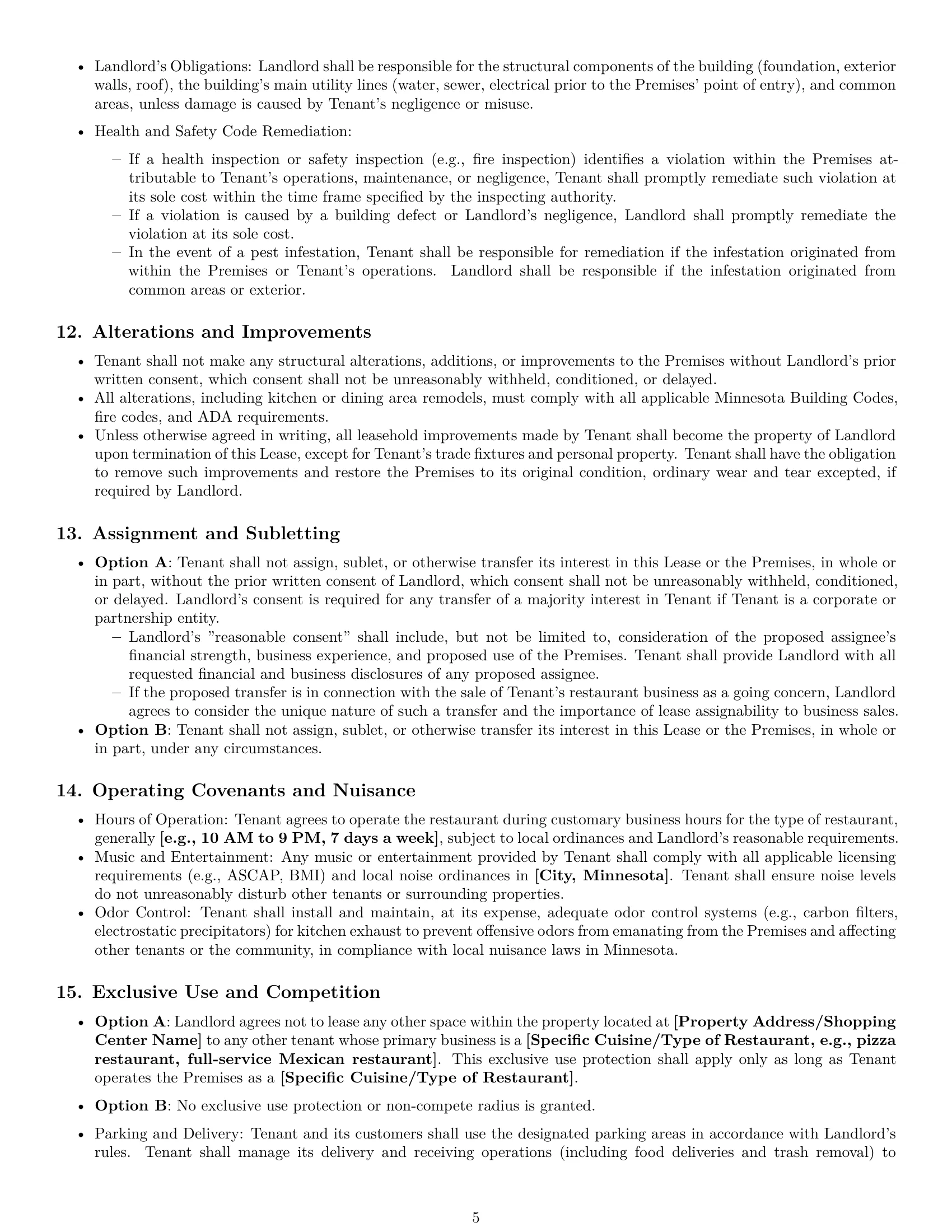 Preview page 5 of Pro Minnesota restaurant lease agreement template